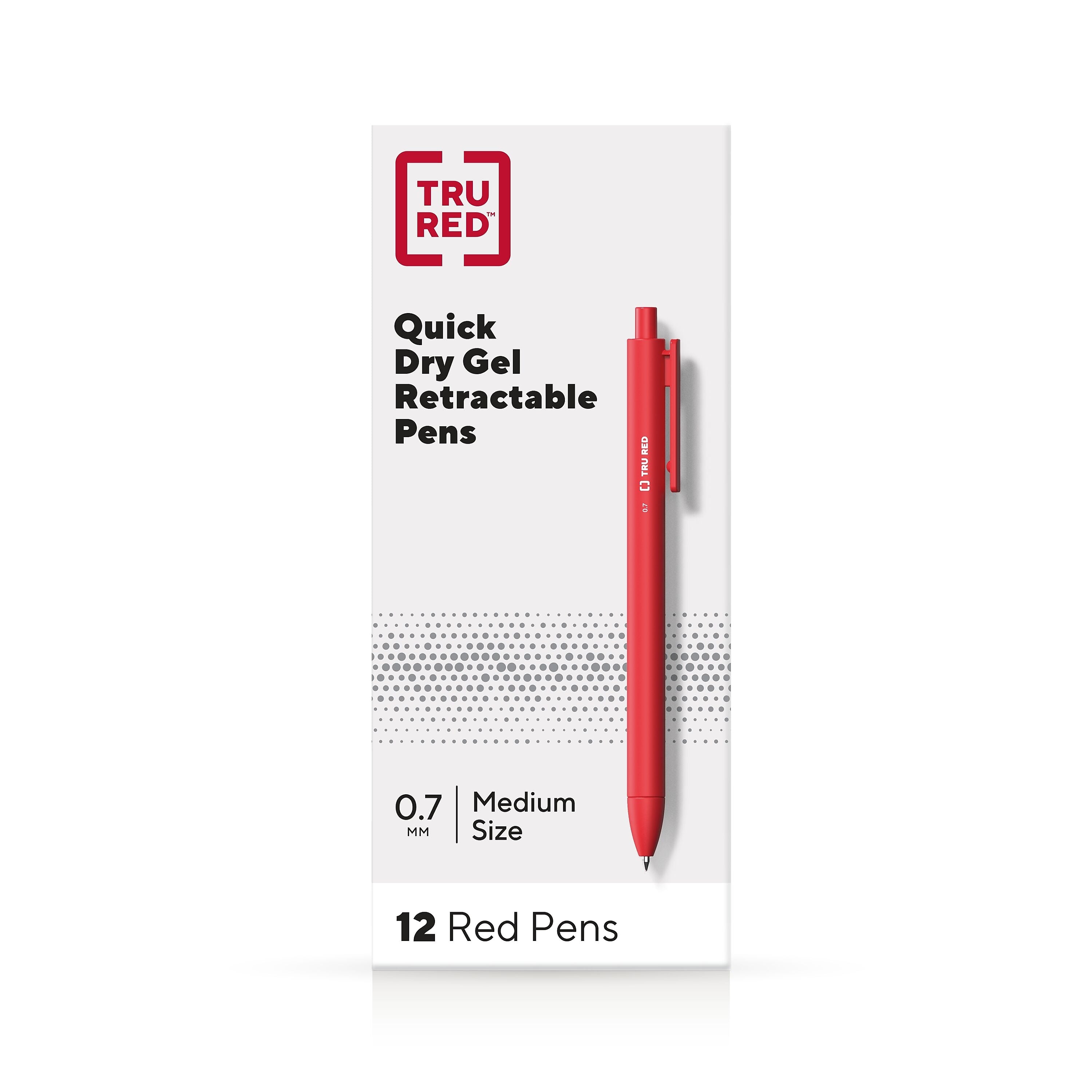 TRU RED™ Retractable Quick Dry Gel Pens, Medium Point, 0.7mm, Red, Dozen