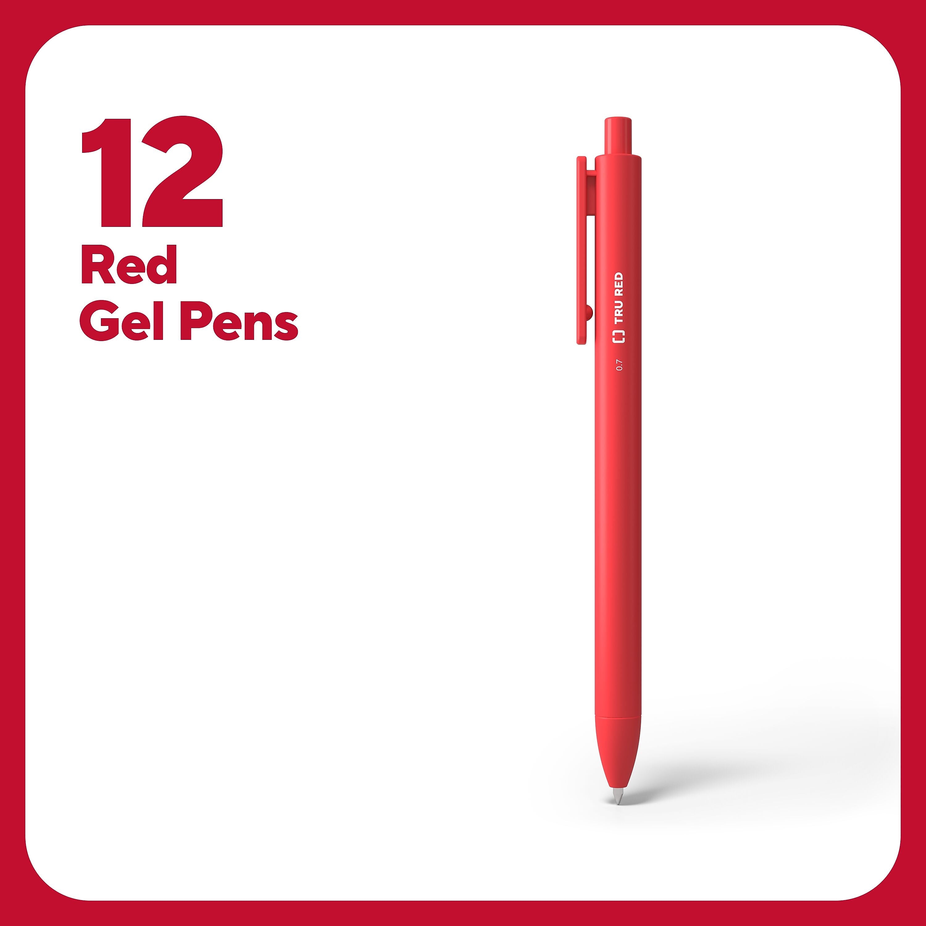 TRU RED™ Retractable Quick Dry Gel Pens, Medium Point, 0.7mm, Red, Dozen