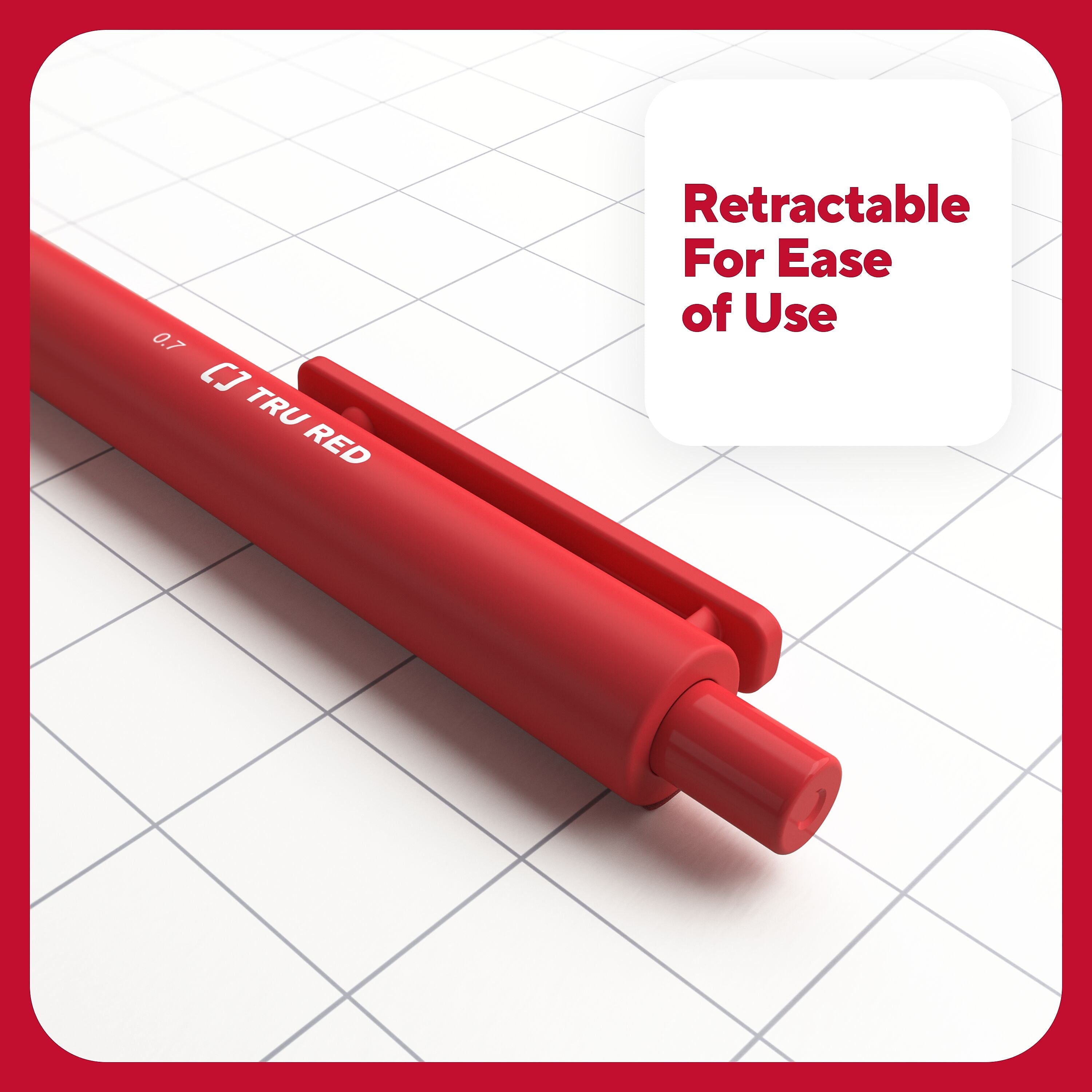 TRU RED™ Retractable Quick Dry Gel Pens, Medium Point, 0.7mm, Red, Dozen