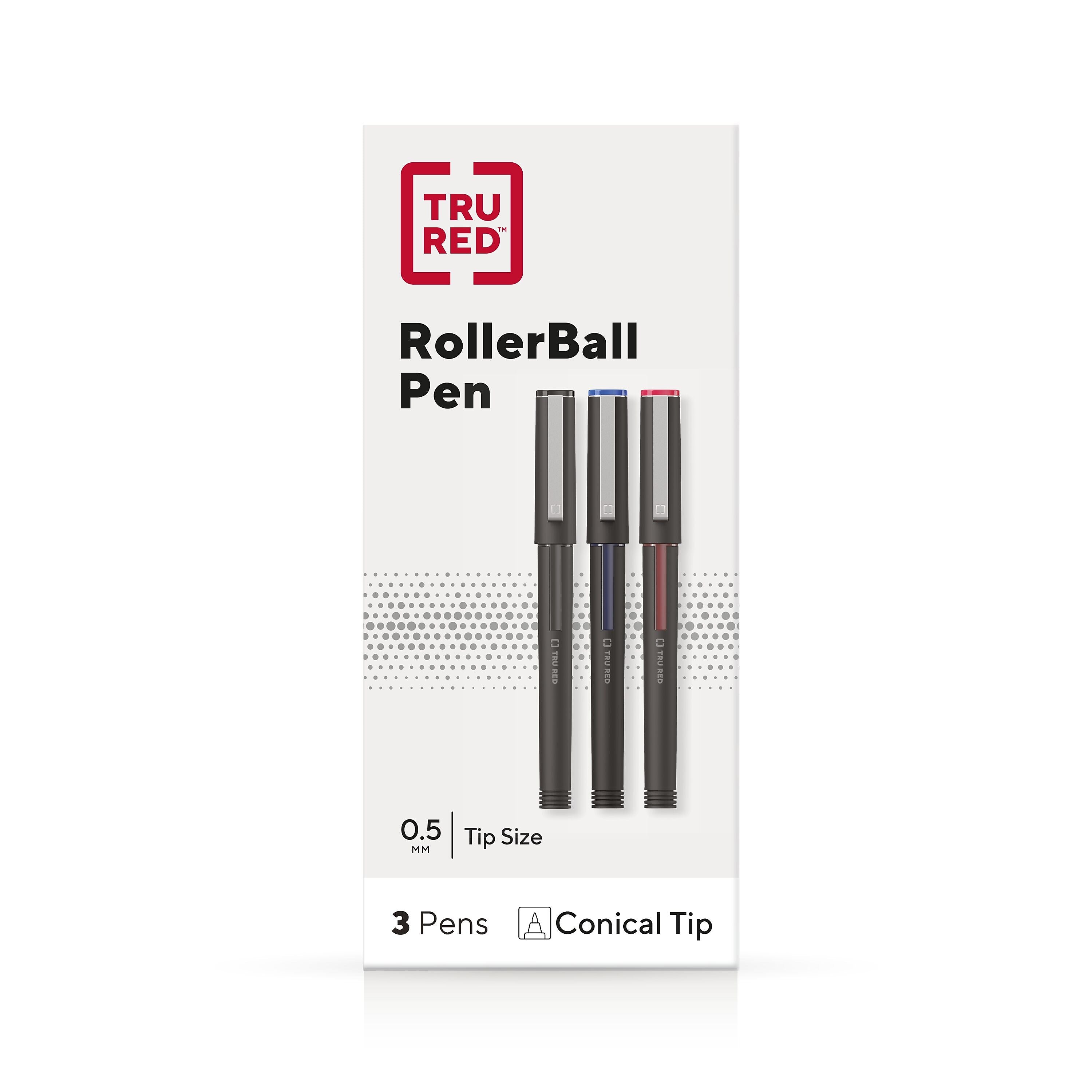 TRU RED™ Rollerball Pens, Fine Point, Assorted Colors, 3/Pack