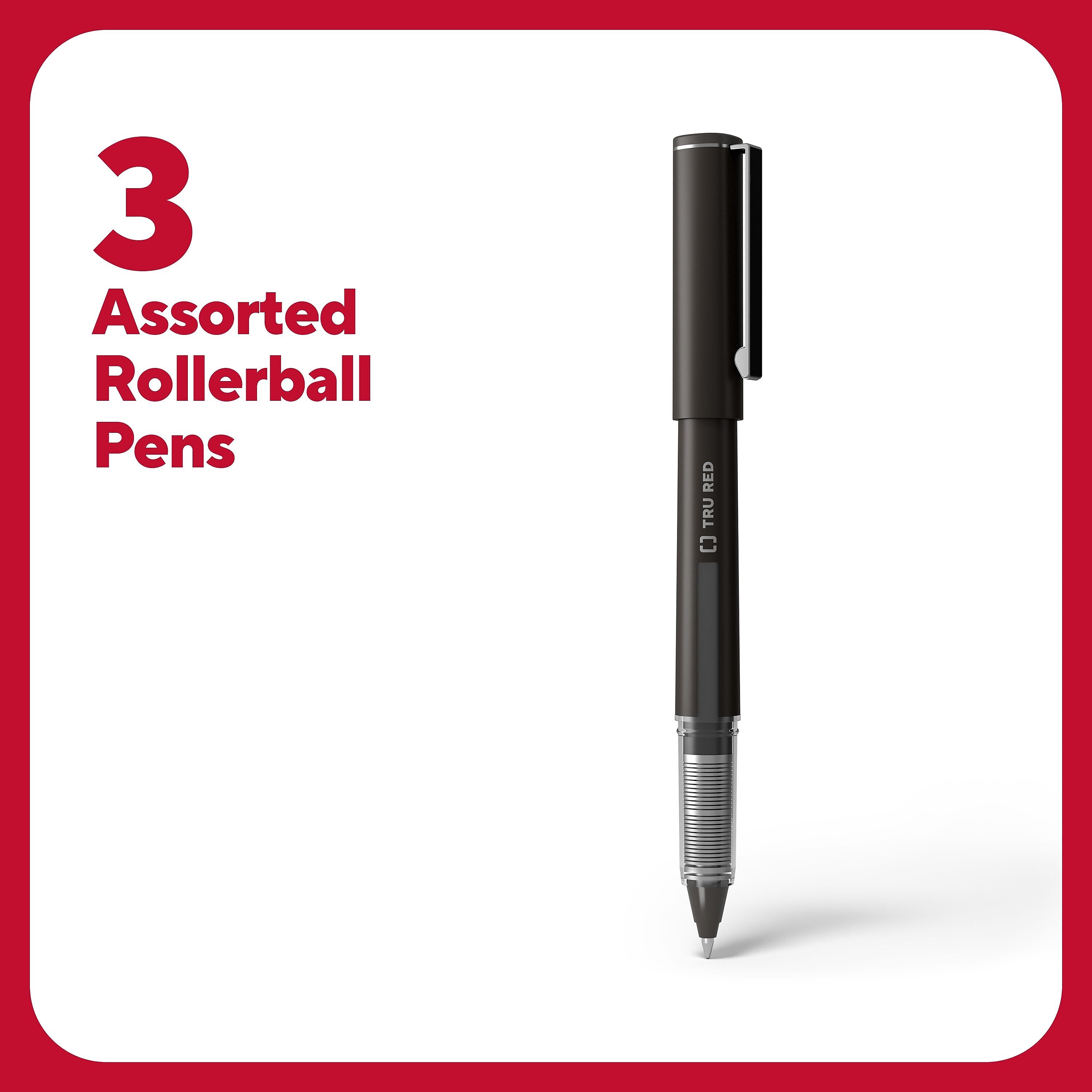 TRU RED™ Rollerball Pens, Fine Point, Assorted Colors, 3/Pack