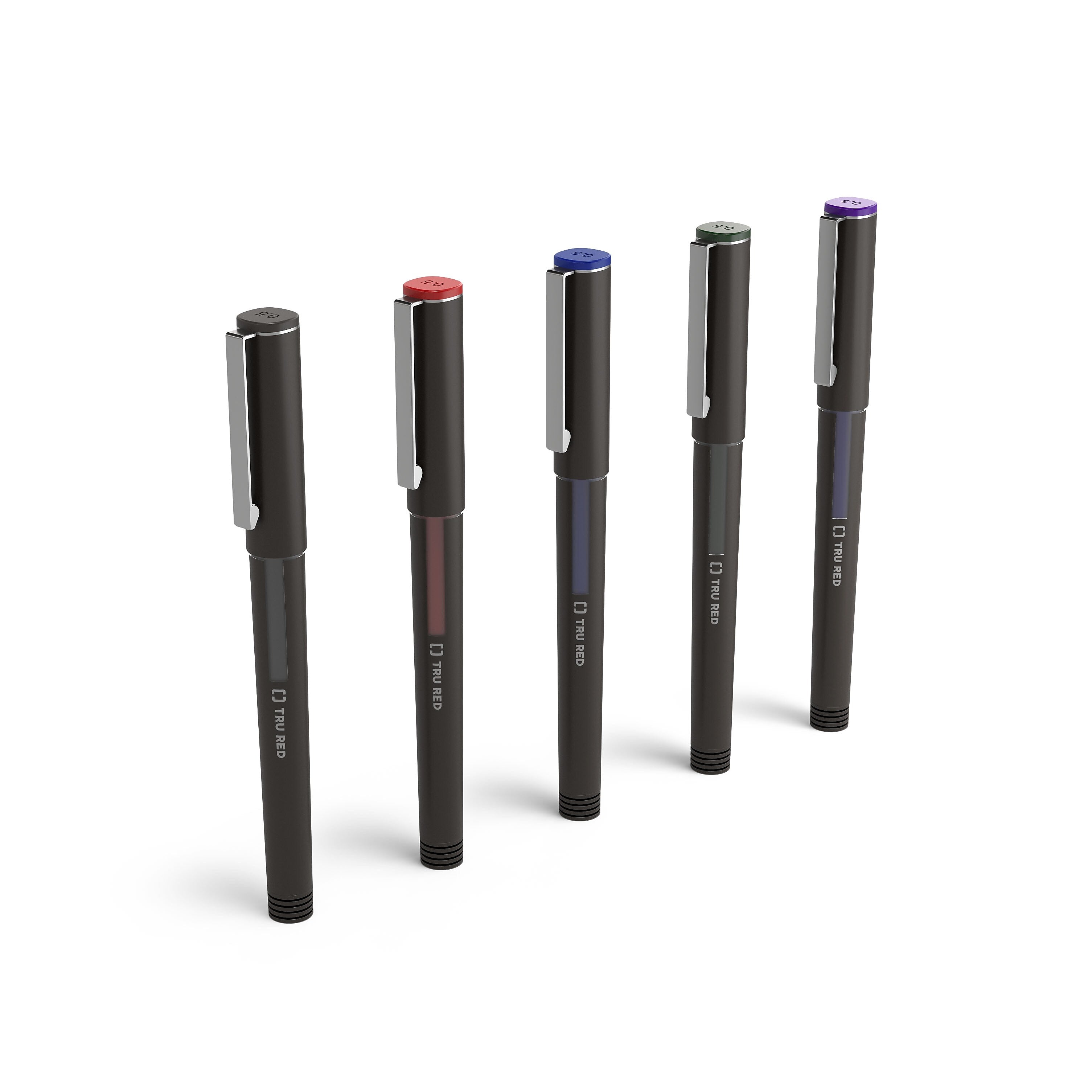 TRU RED™ Rollerball Pens, Fine Point, Assorted Colors, 5/Pack