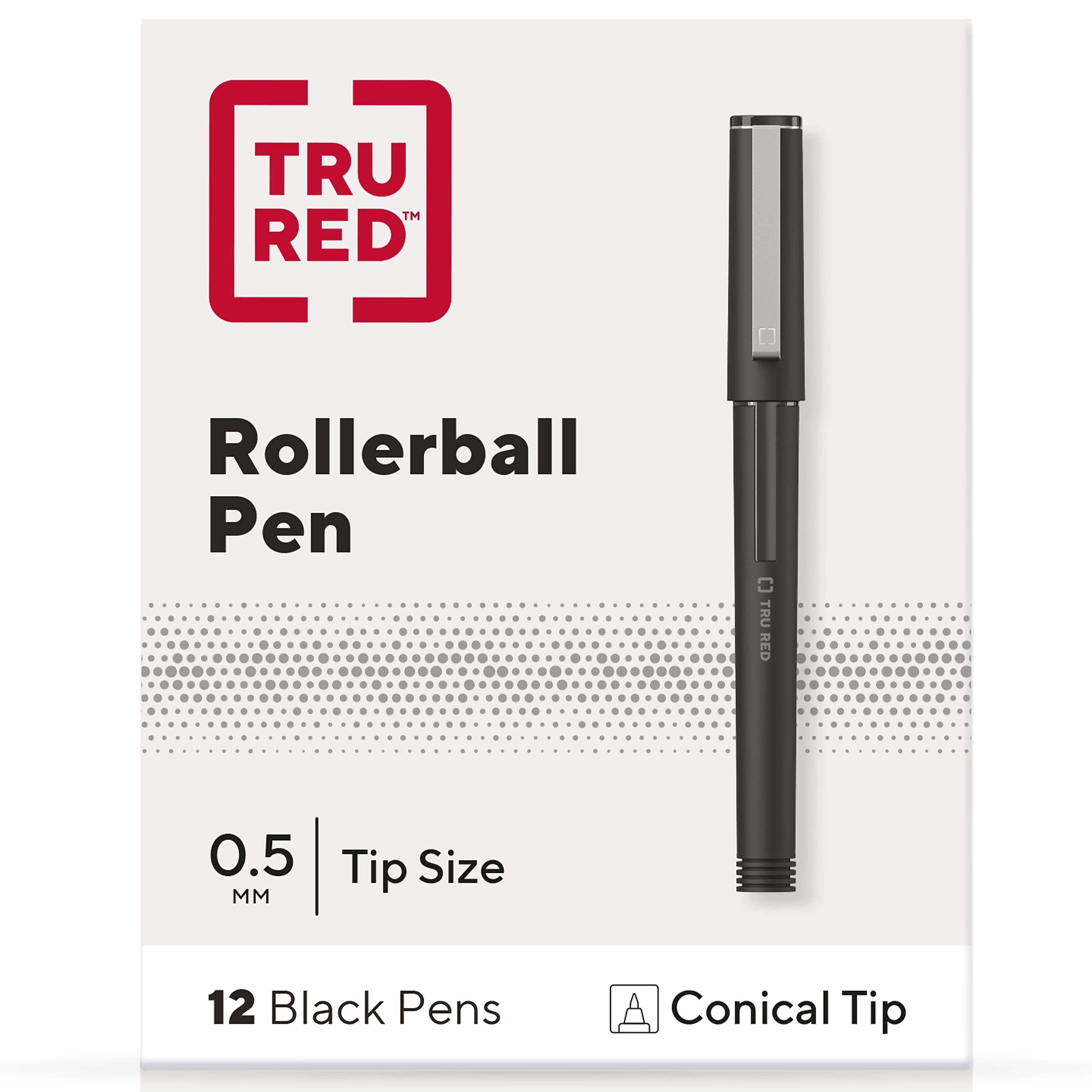 TRU RED™ Rollerball Pens, Fine Point, Black, Dozen/Pack