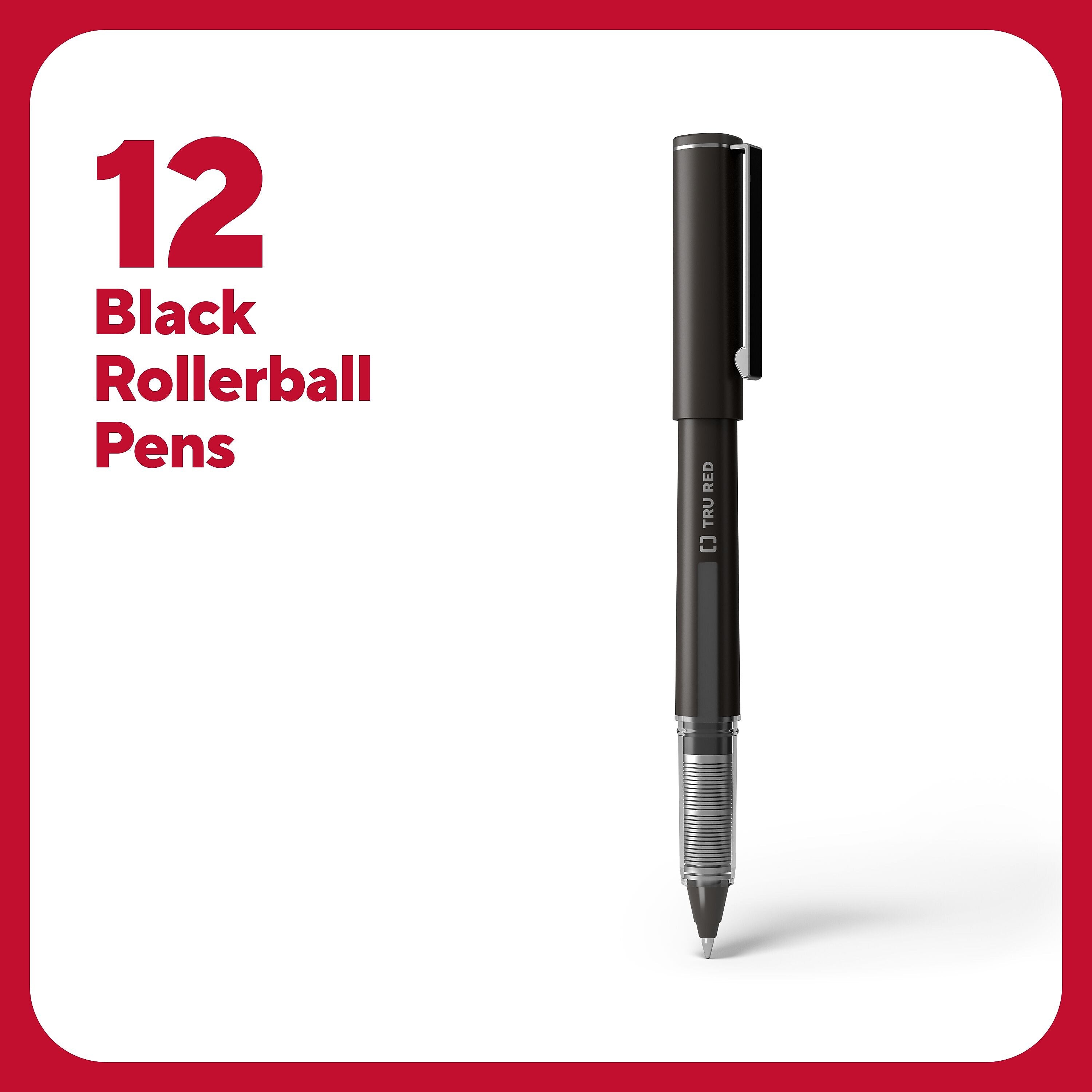 TRU RED™ Rollerball Pens, Fine Point, Black, Dozen/Pack