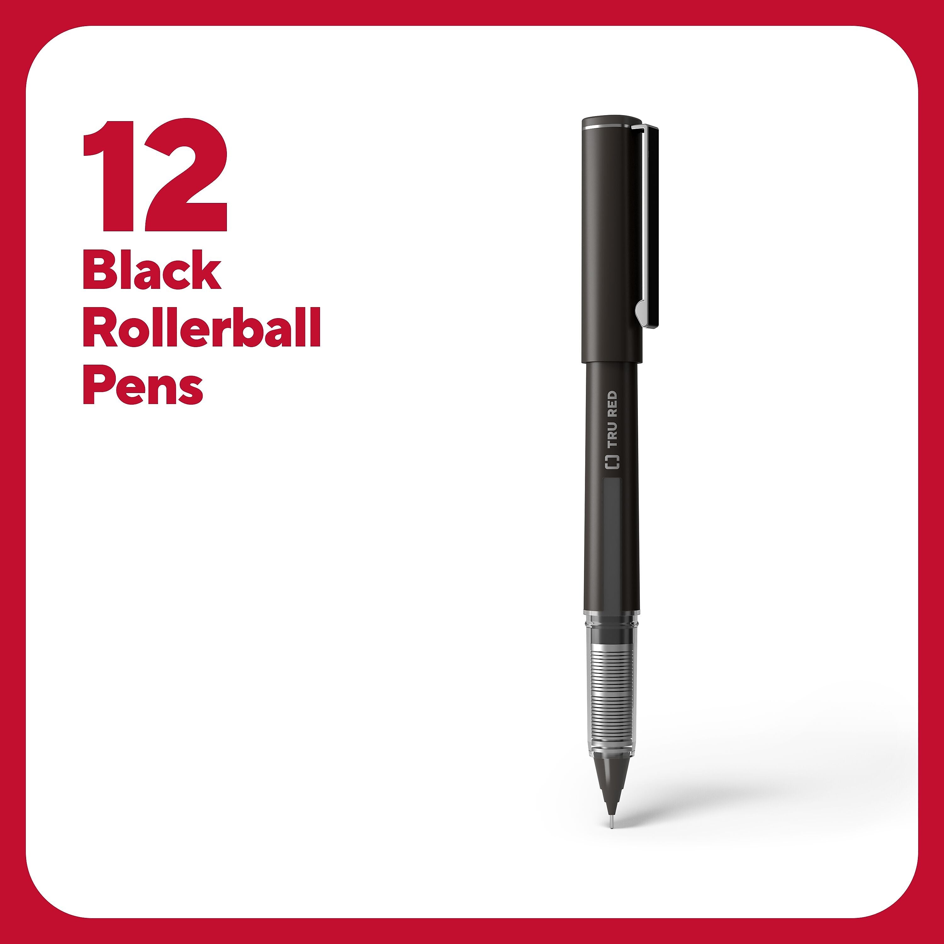 TRU RED™ Rollerball Pens, Fine Point, Black, Dozen/Pack