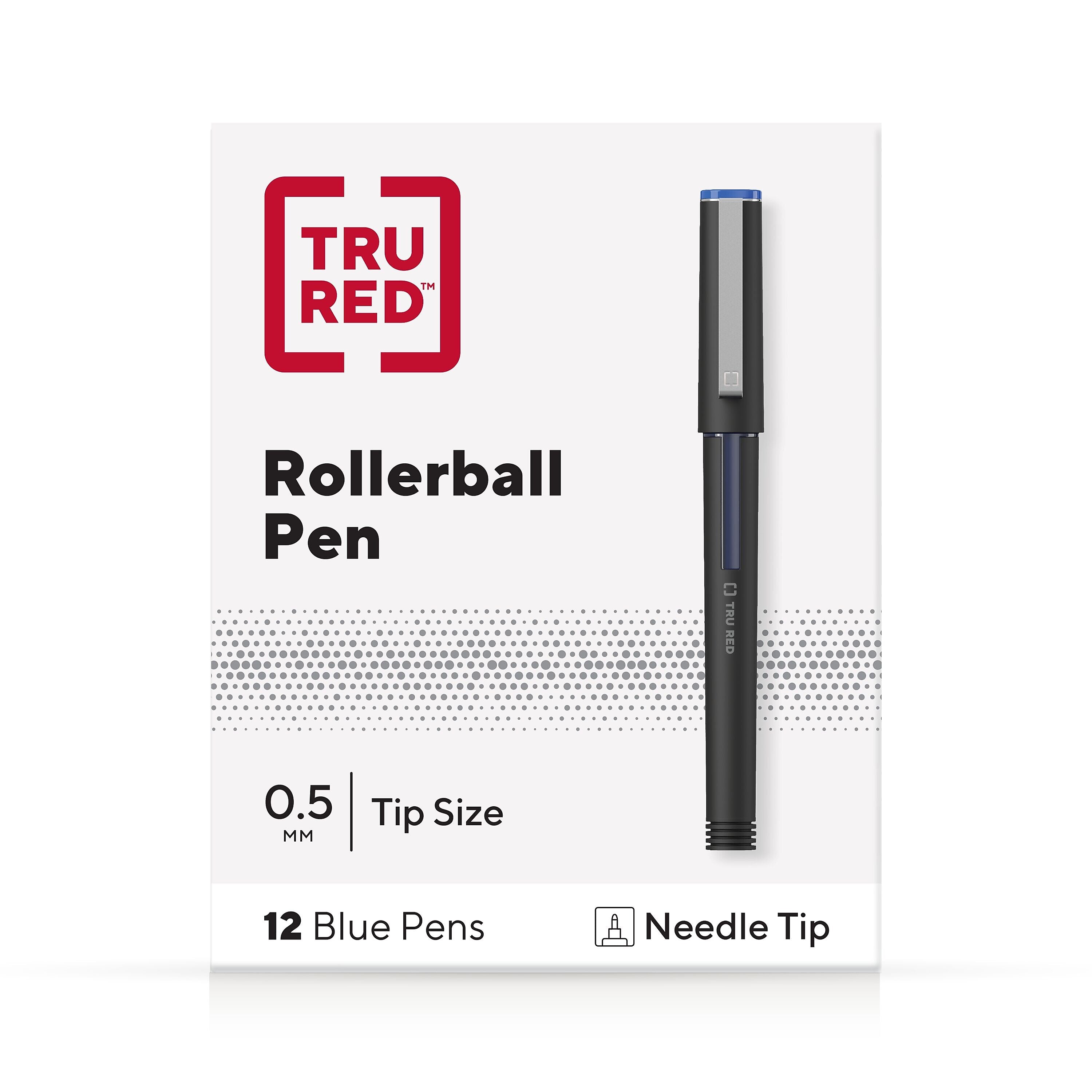 TRU RED™ Rollerball Pens, Needle Tip, Blue, Dozen/Pack