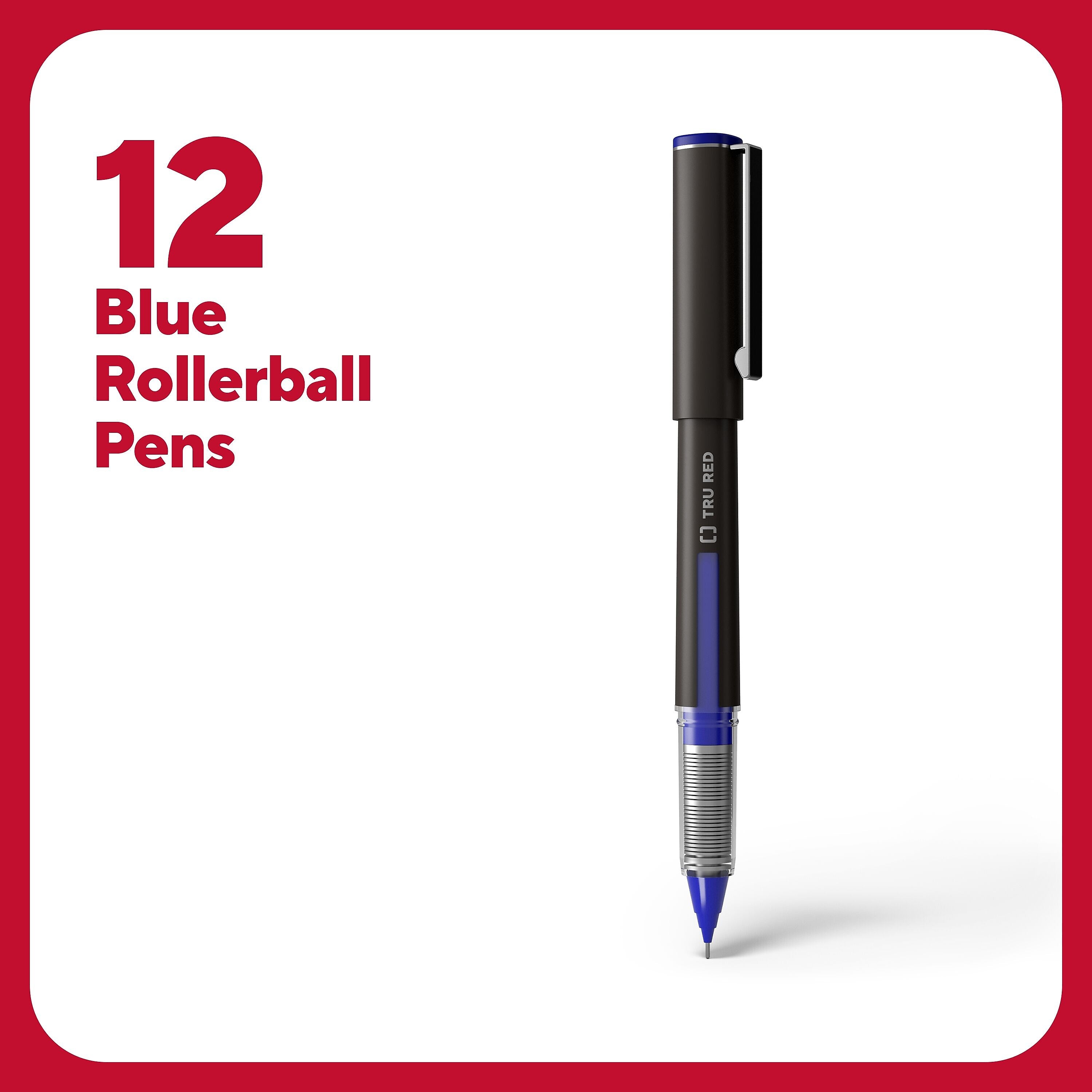 TRU RED™ Rollerball Pens, Needle Tip, Blue, Dozen/Pack