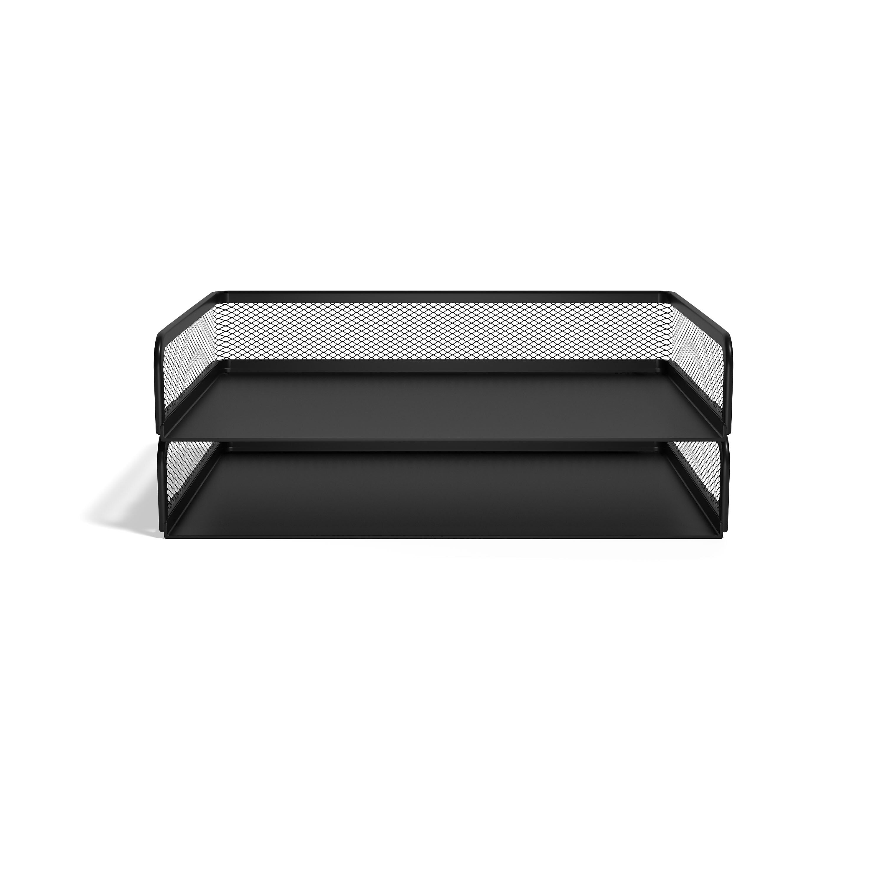 TRU RED™ Side Load Stackable Metal Letter Tray, Matte Black, 2/Pack