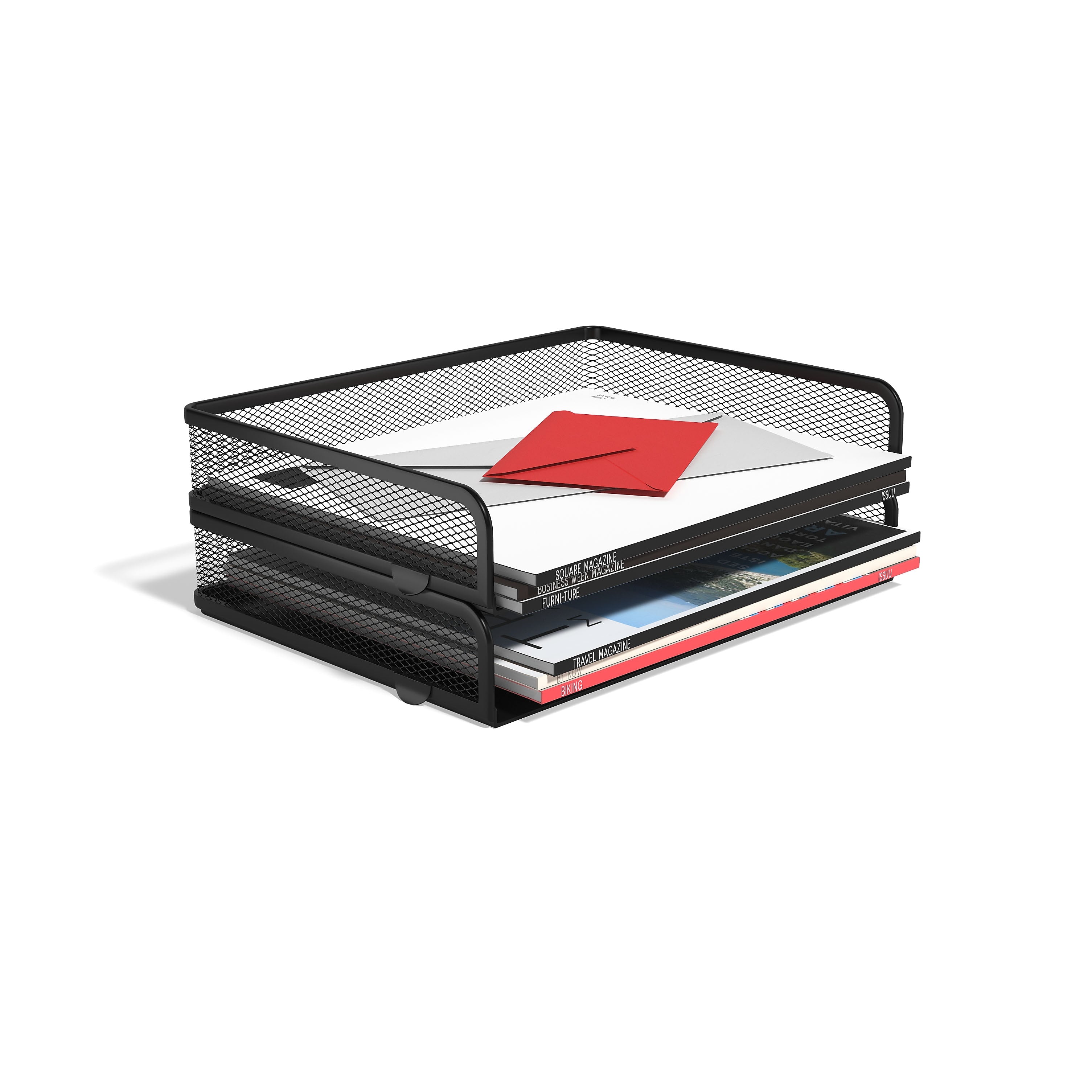 TRU RED™ Side Load Stackable Metal Letter Tray, Matte Black, 2/Pack