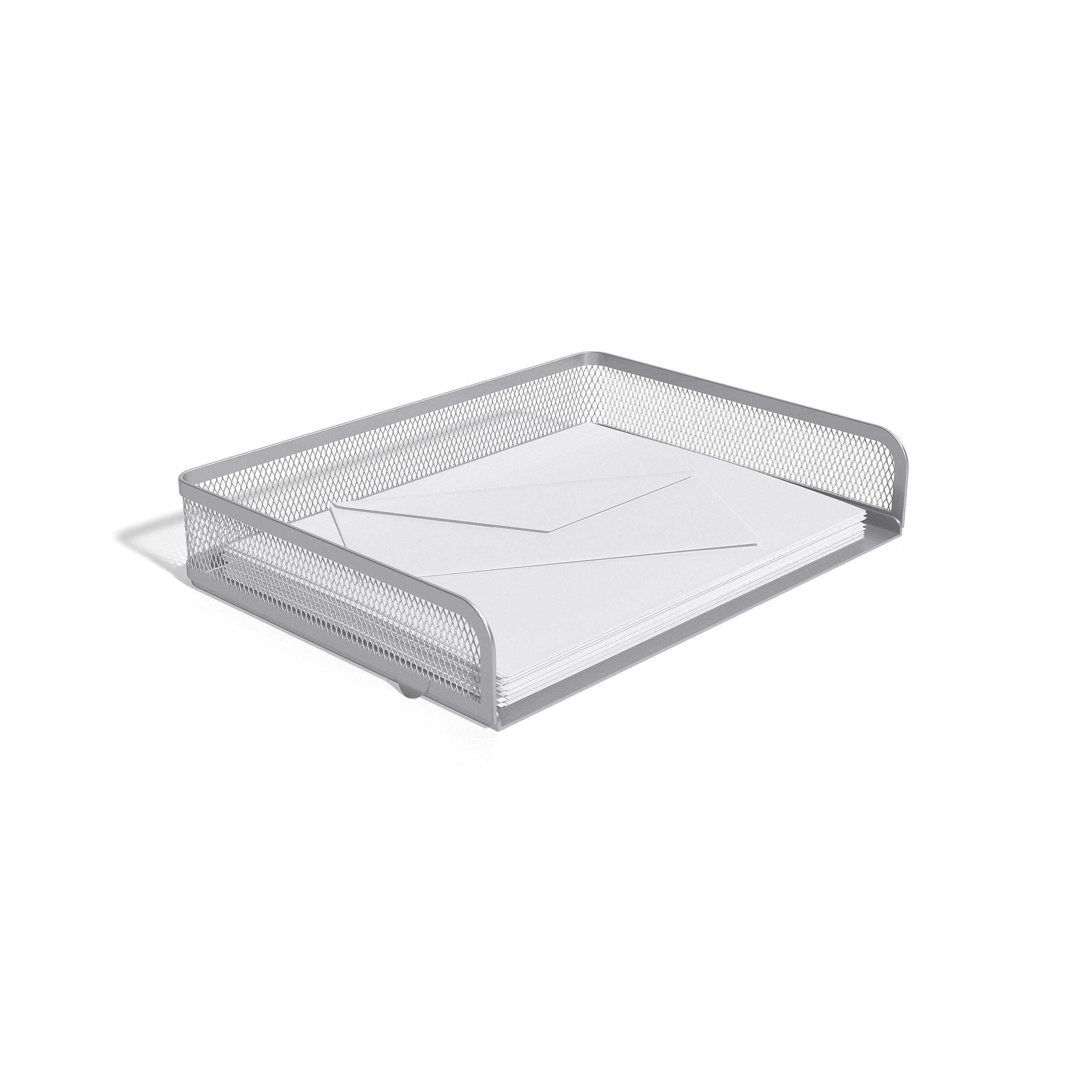 TRU RED™ Side Load Stackable Metal Letter Tray, Silver