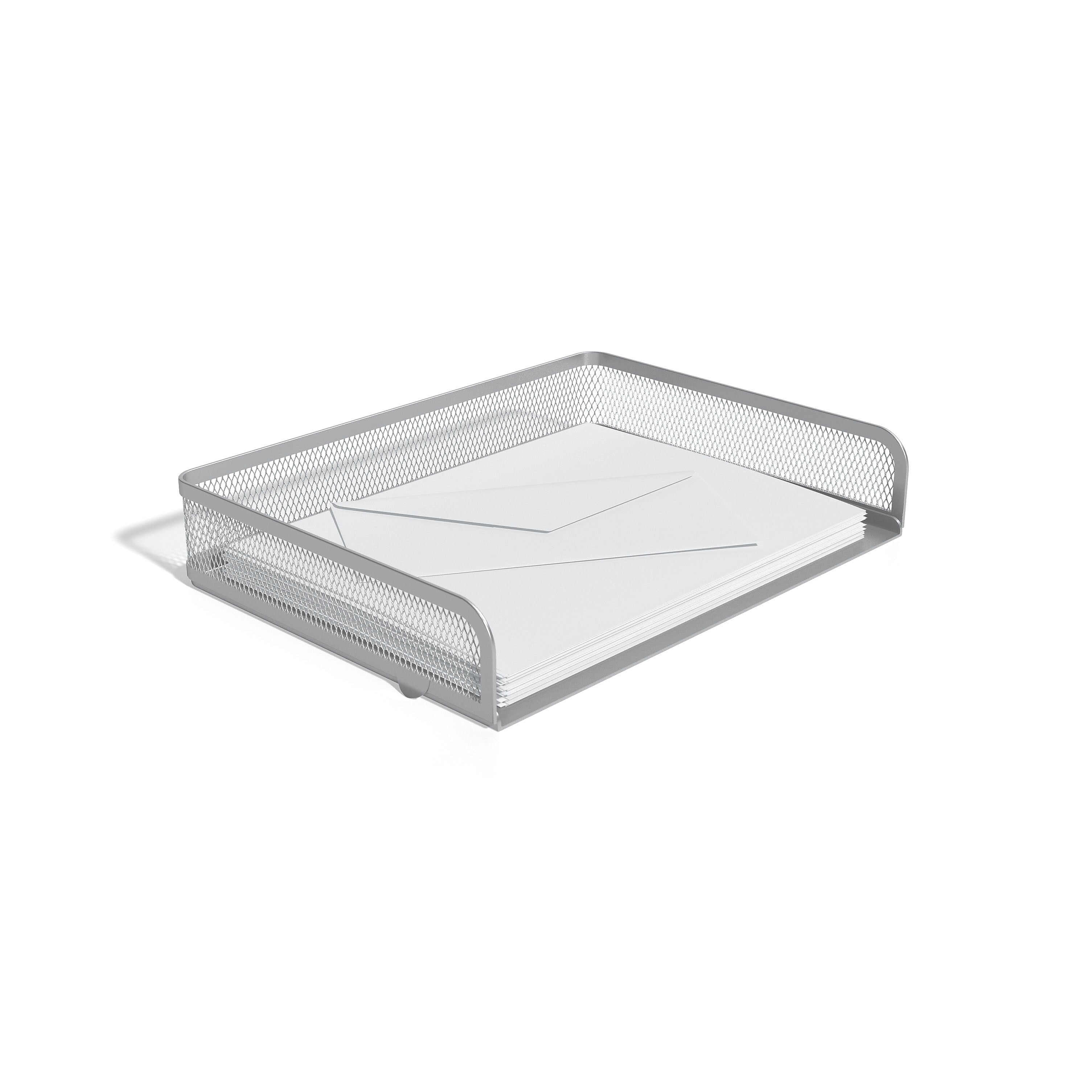 TRU RED™ Side Load Stackable Metal Letter Tray, Silver