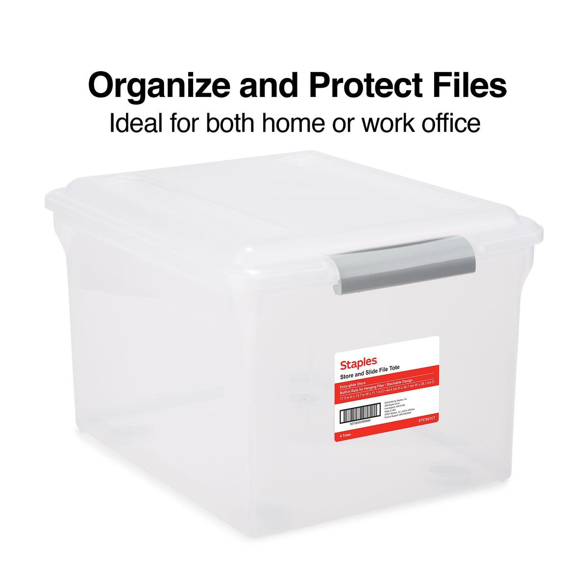 TRU RED™ Store & Slide Hanging File Box, Latch Lid, Letter/Legal Size, Clear, 4/Carton