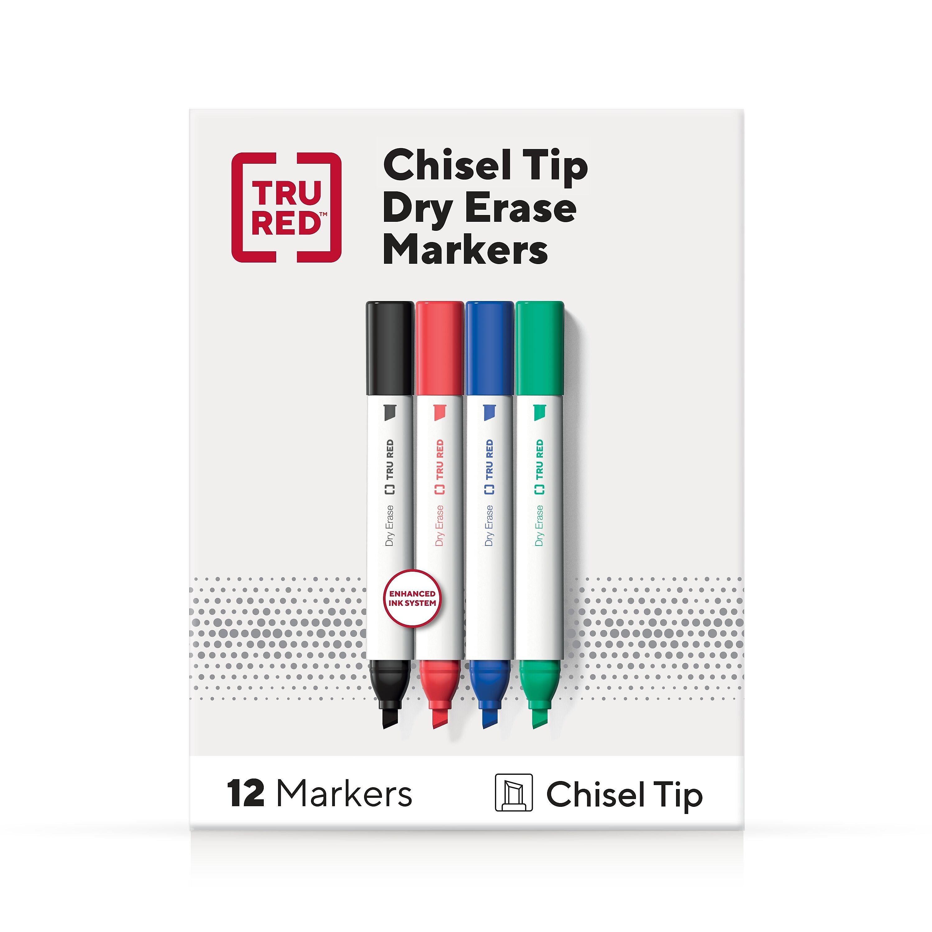 TRU RED™ Tank Dry Erase Markers, Chisel Tip, Assorted, 12/Pack