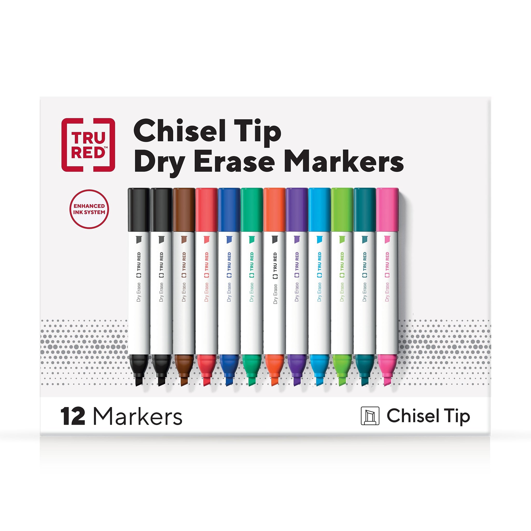TRU RED™ Tank Dry Erase Markers, Chisel Tip, Assorted, 12/Pack