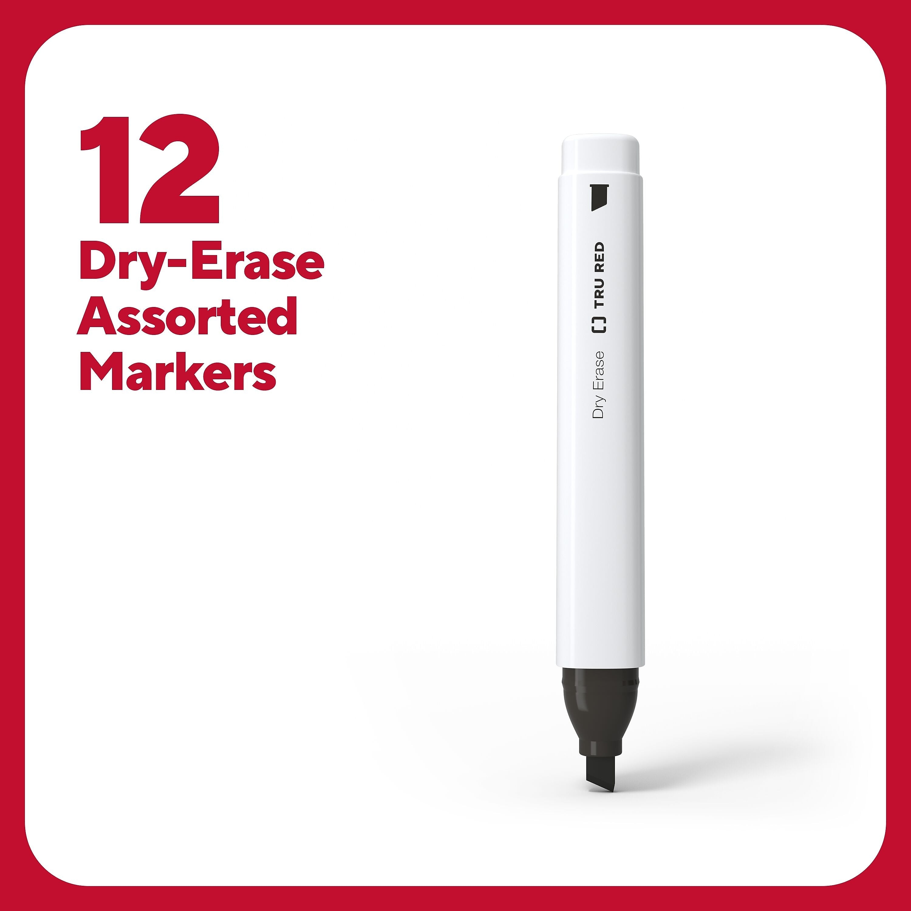 TRU RED™ Tank Dry Erase Markers, Chisel Tip, Assorted, 12/Pack