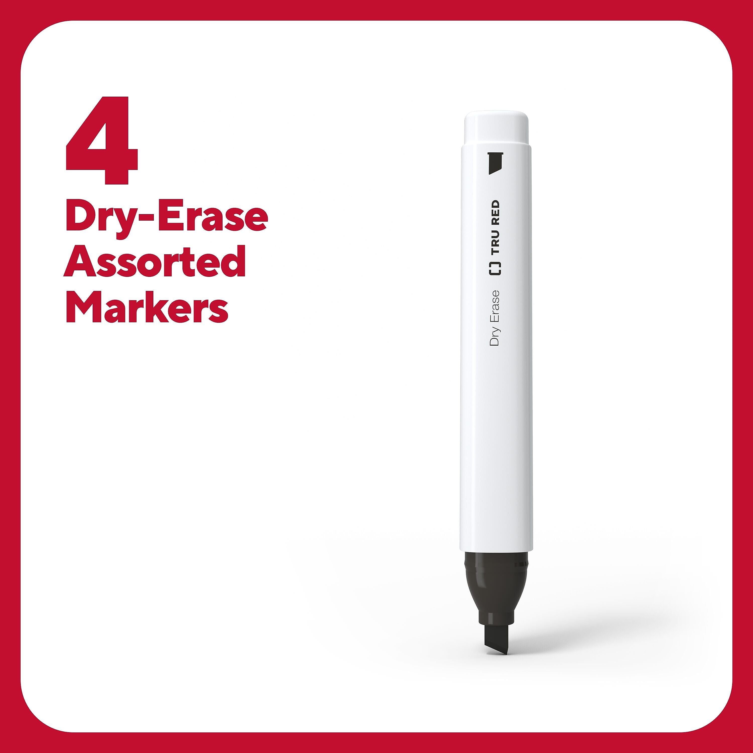 TRU RED™ Tank Dry Erase Markers, Chisel Tip, Assorted, 4/Pack