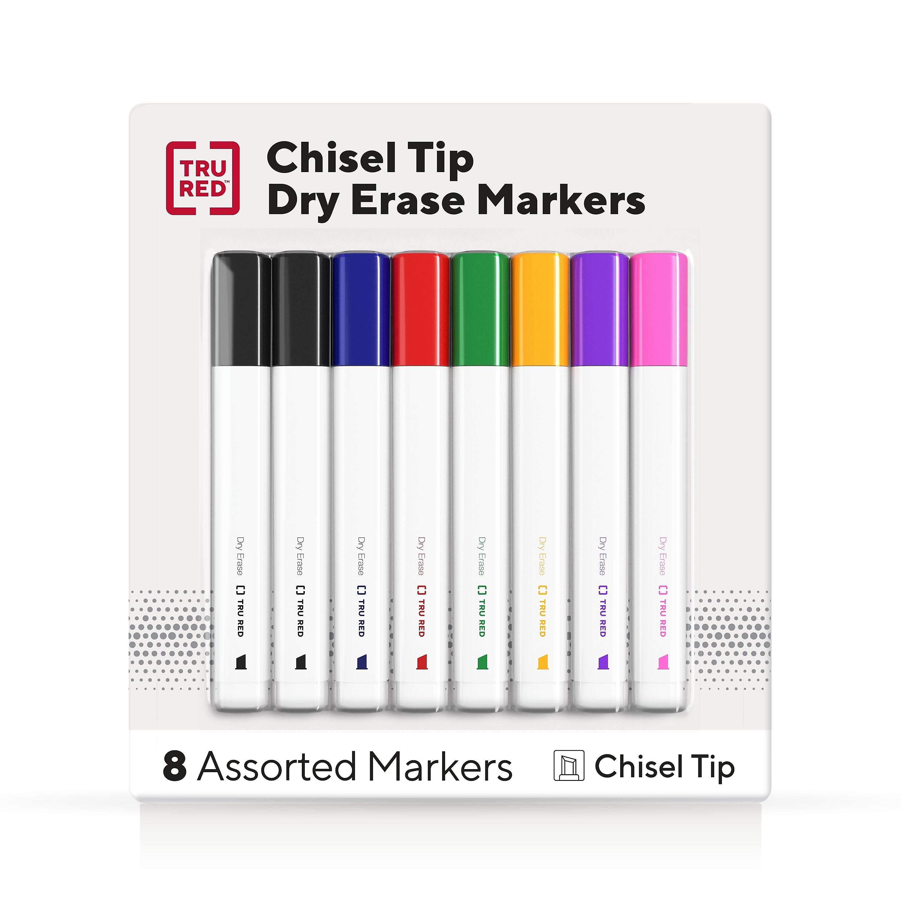 TRU RED™ Tank Dry Erase Markers, Chisel Tip, Assorted, 8/Pack
