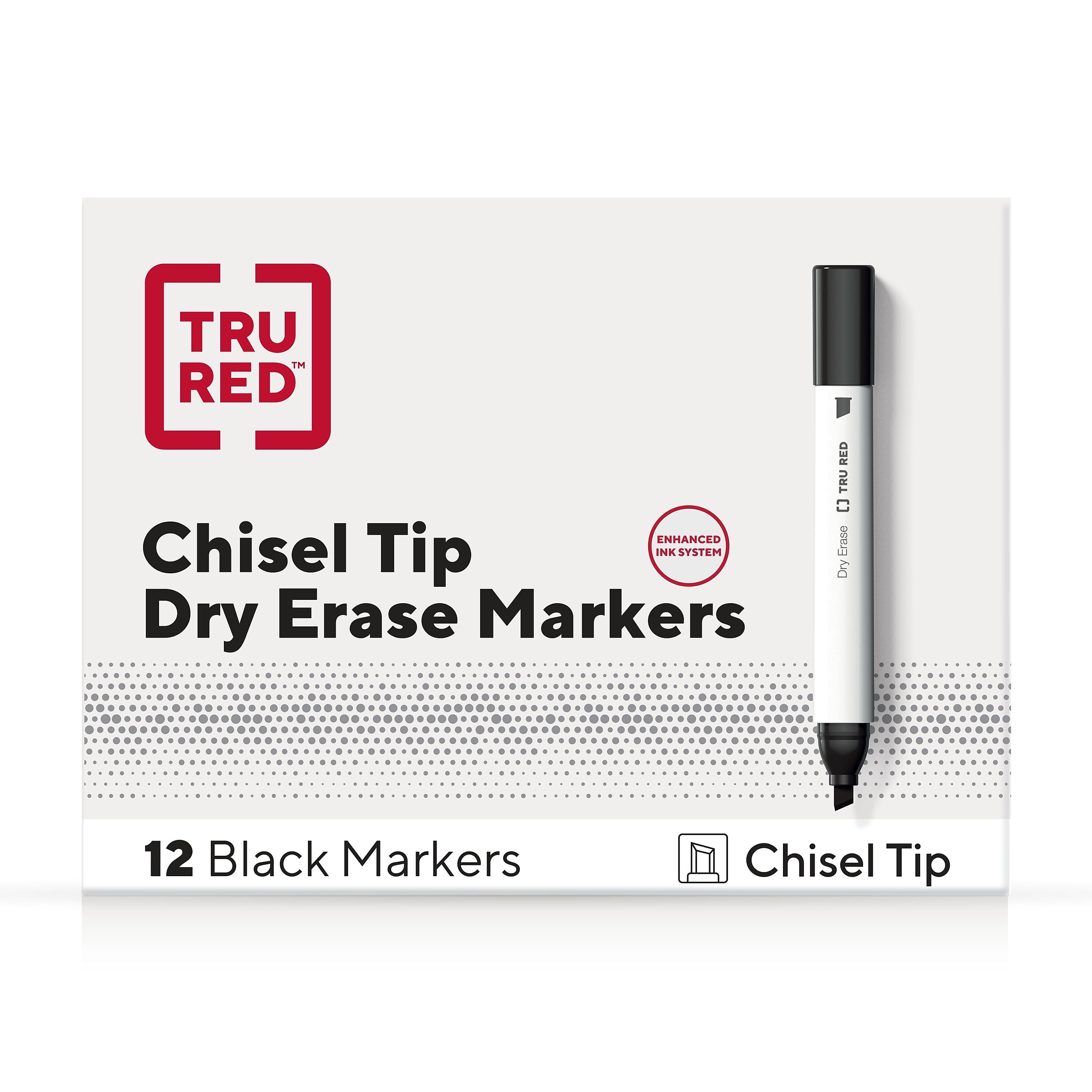 TRU RED™ Tank Dry Erase Markers, Chisel Tip, Black, 12/Pack