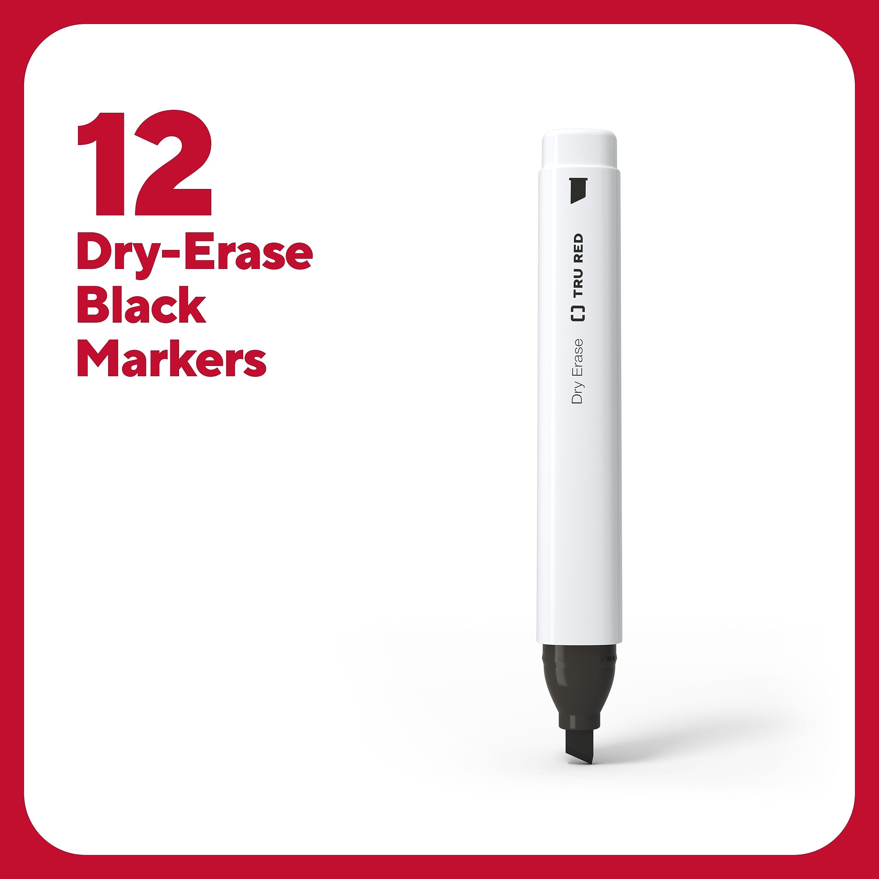 TRU RED™ Tank Dry Erase Markers, Chisel Tip, Black, 12/Pack