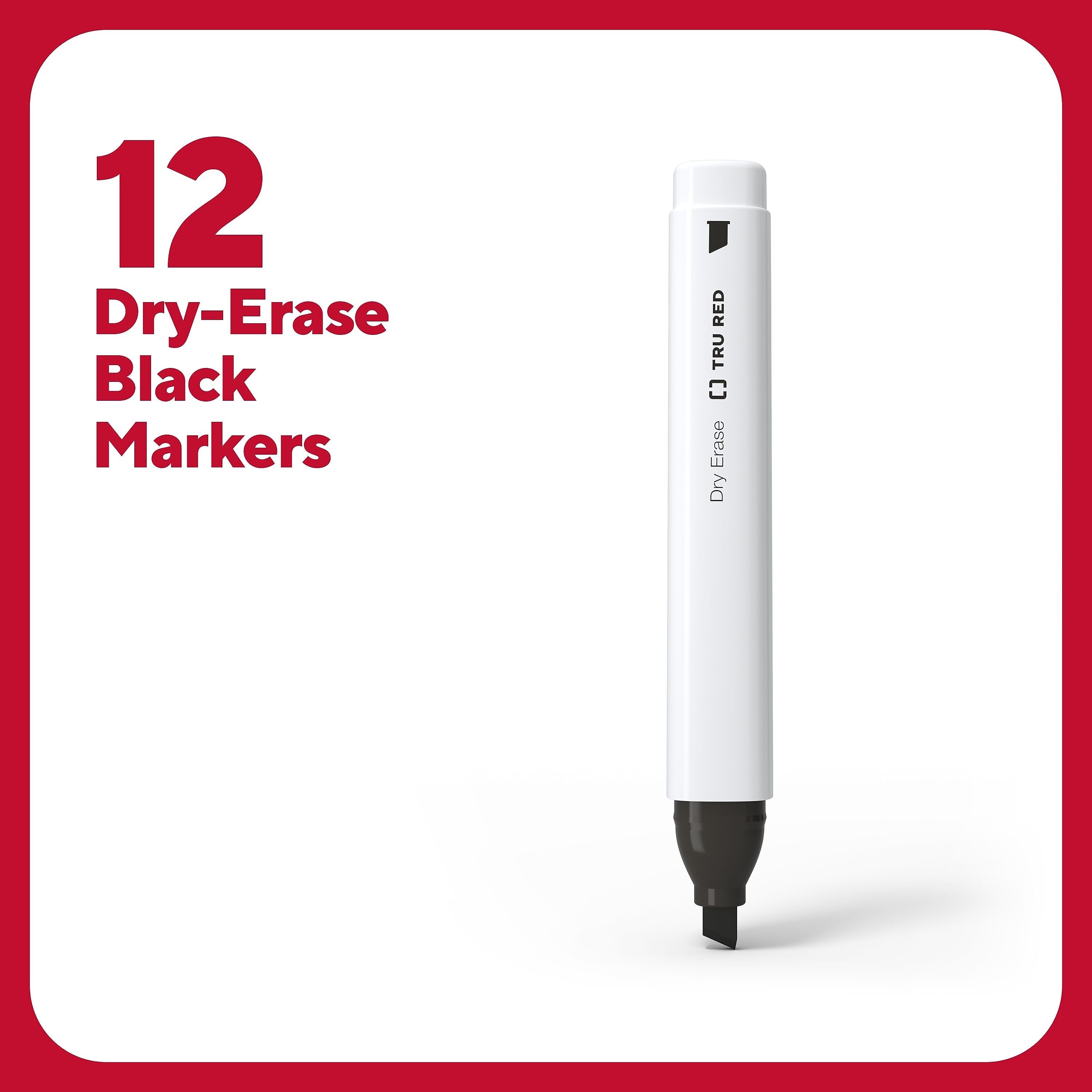 TRU RED™ Tank Dry Erase Markers, Chisel Tip, Black, 12/Pack