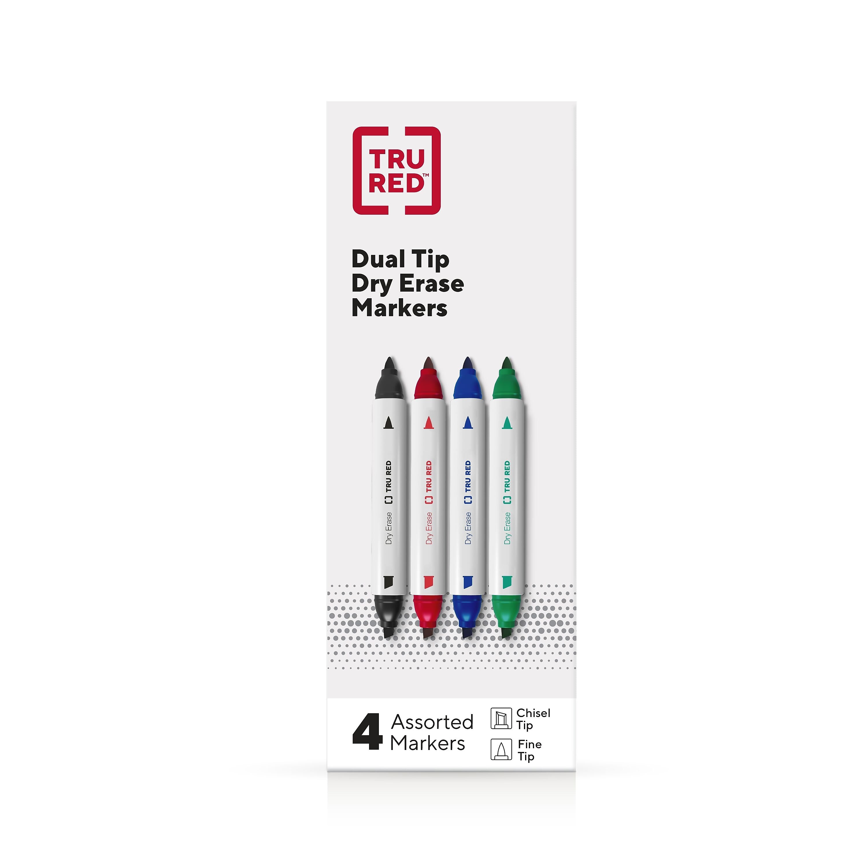 TRU RED™ Tank Dry Erase Markers, Twin Tip, Assorted, 4/Pack