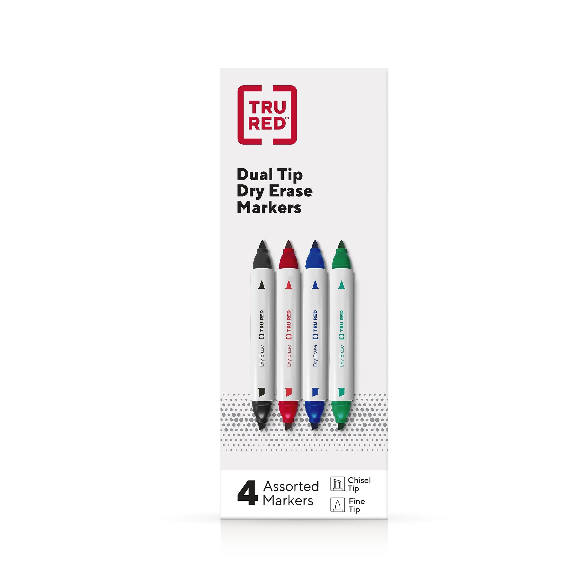 TRU RED™ Tank Dry Erase Markers, Twin Tip, Assorted, 4/Pack