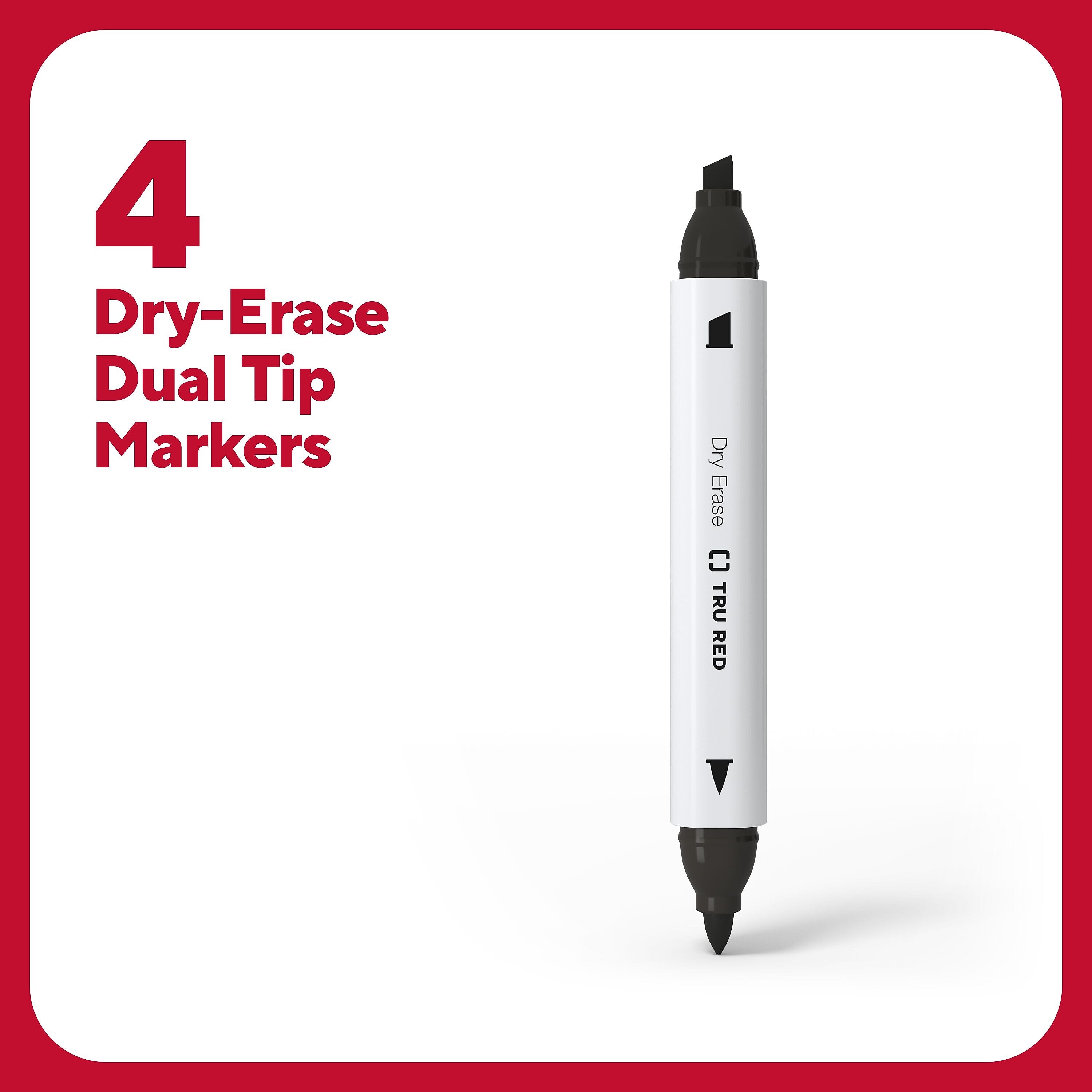 TRU RED™ Tank Dry Erase Markers, Twin Tip, Assorted, 4/Pack