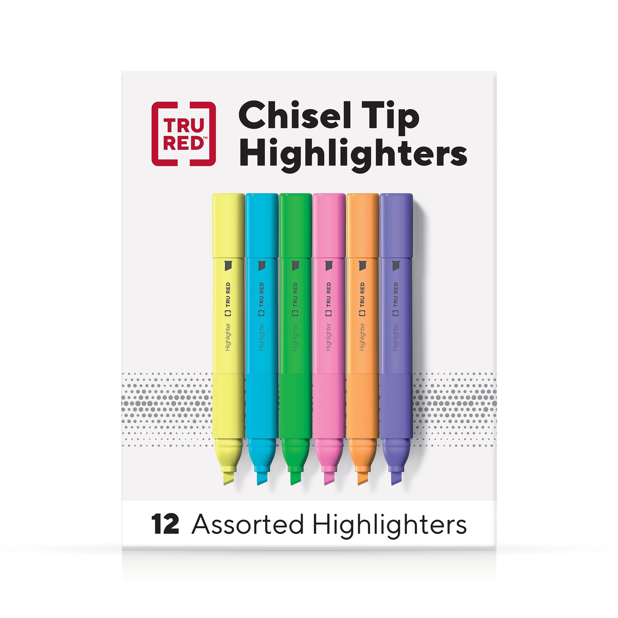 TRU RED™ Tank Highlighter with Grip, Chisel Tip, Assorted, 12/Pack