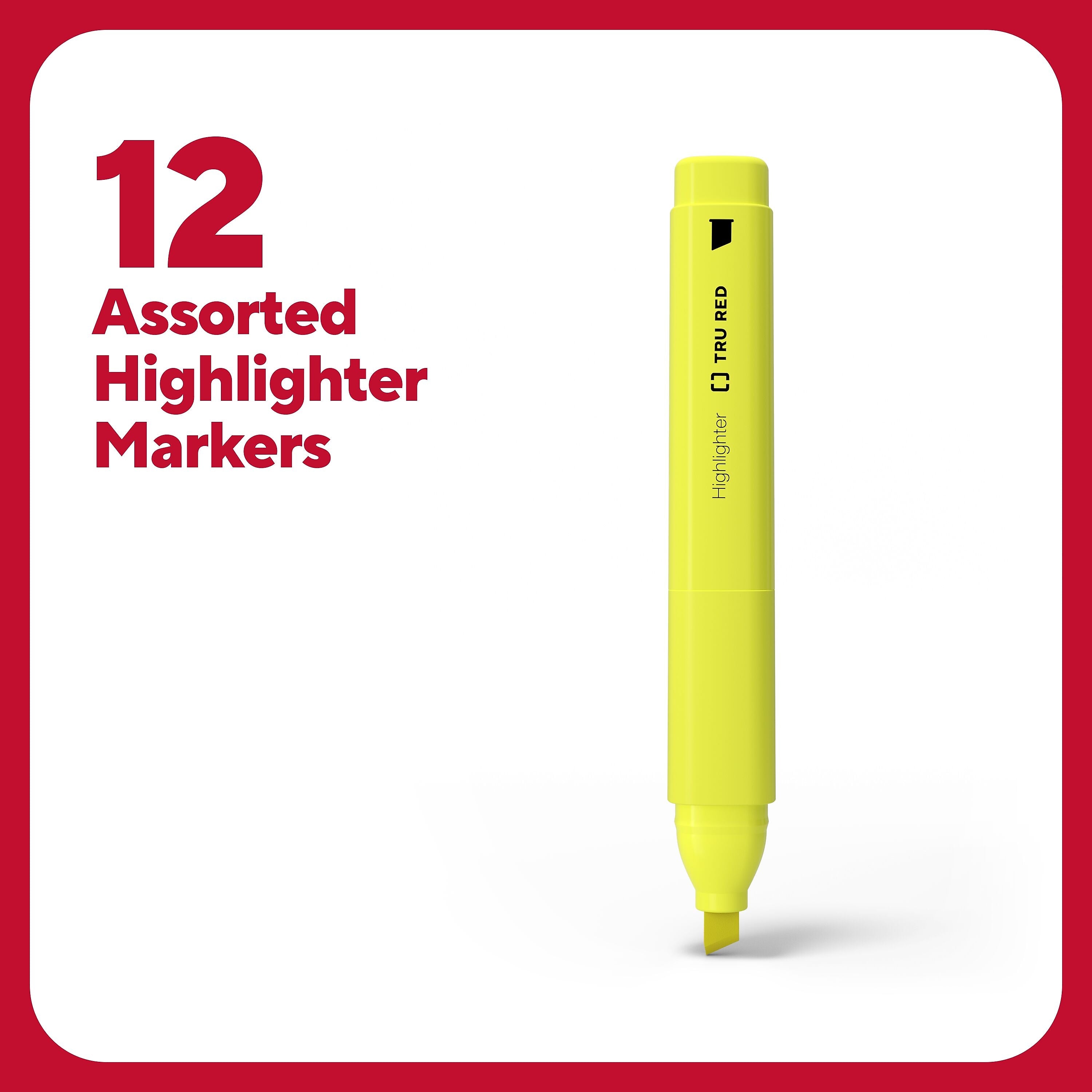 TRU RED™ Tank Highlighter with Grip, Chisel Tip, Assorted, 12/Pack