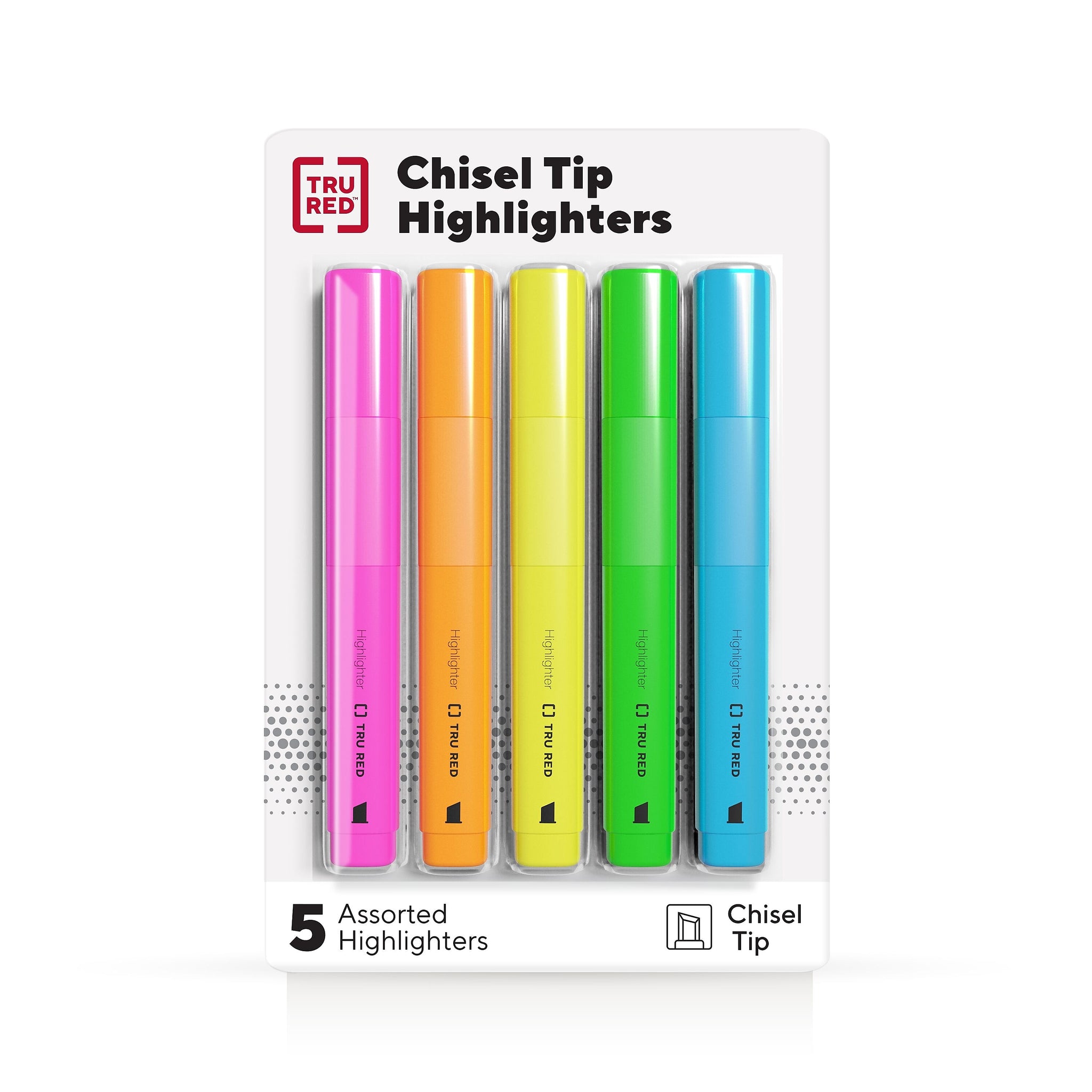 TRU RED™ Tank Highlighter with Grip, Chisel Tip, Assorted, 5/Pack