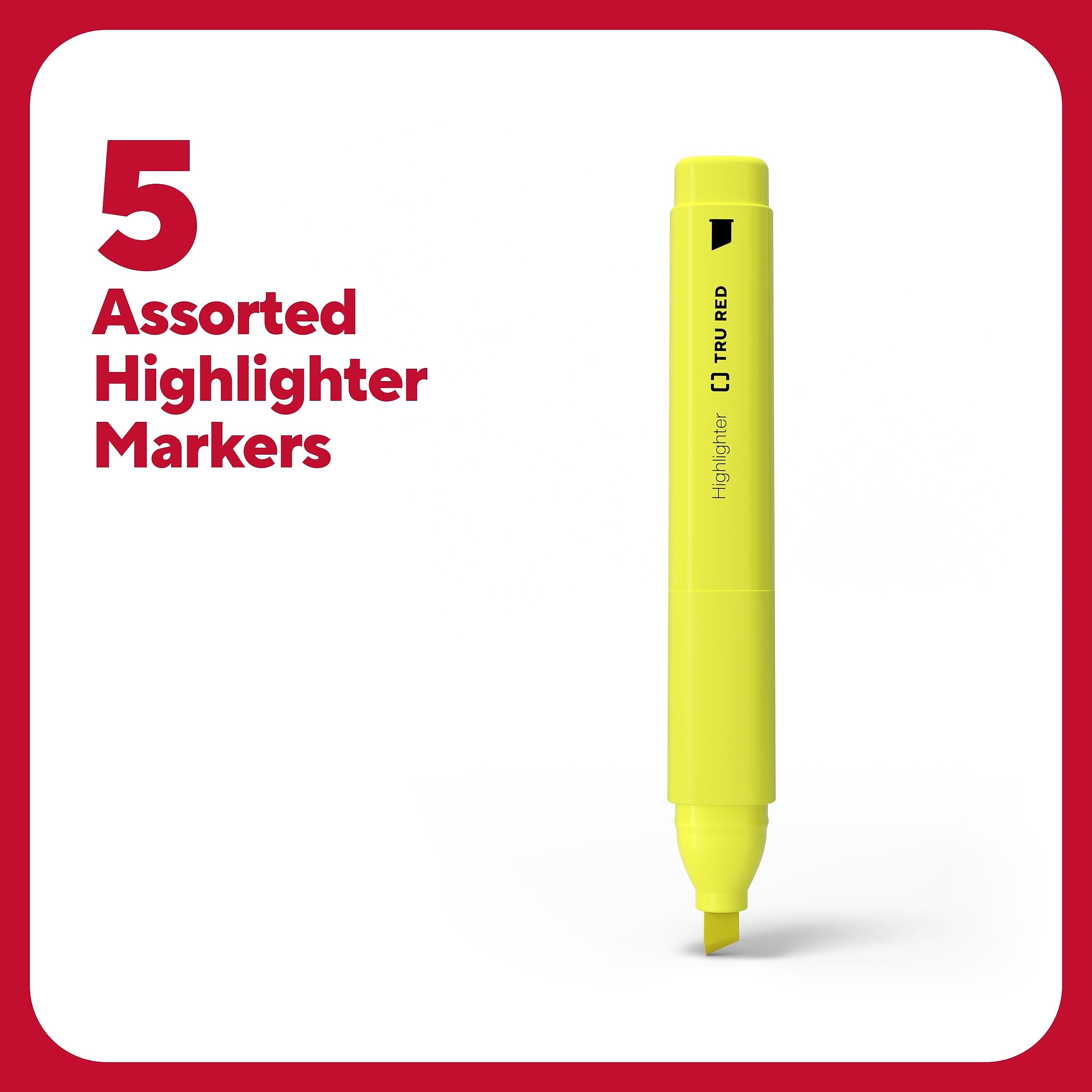 TRU RED™ Tank Highlighter with Grip, Chisel Tip, Assorted, 5/Pack