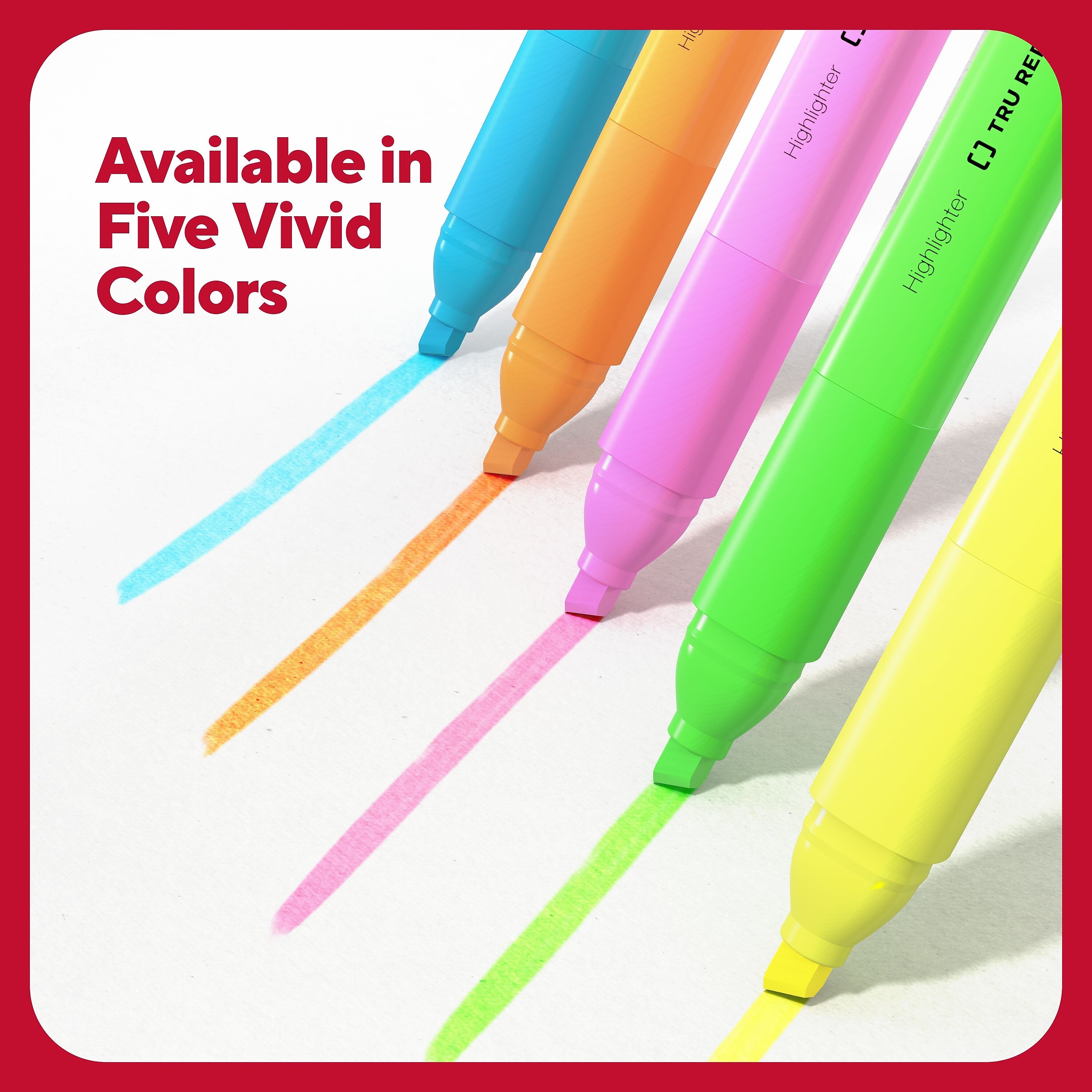 TRU RED™ Tank Highlighter with Grip, Chisel Tip, Assorted, 5/Pack