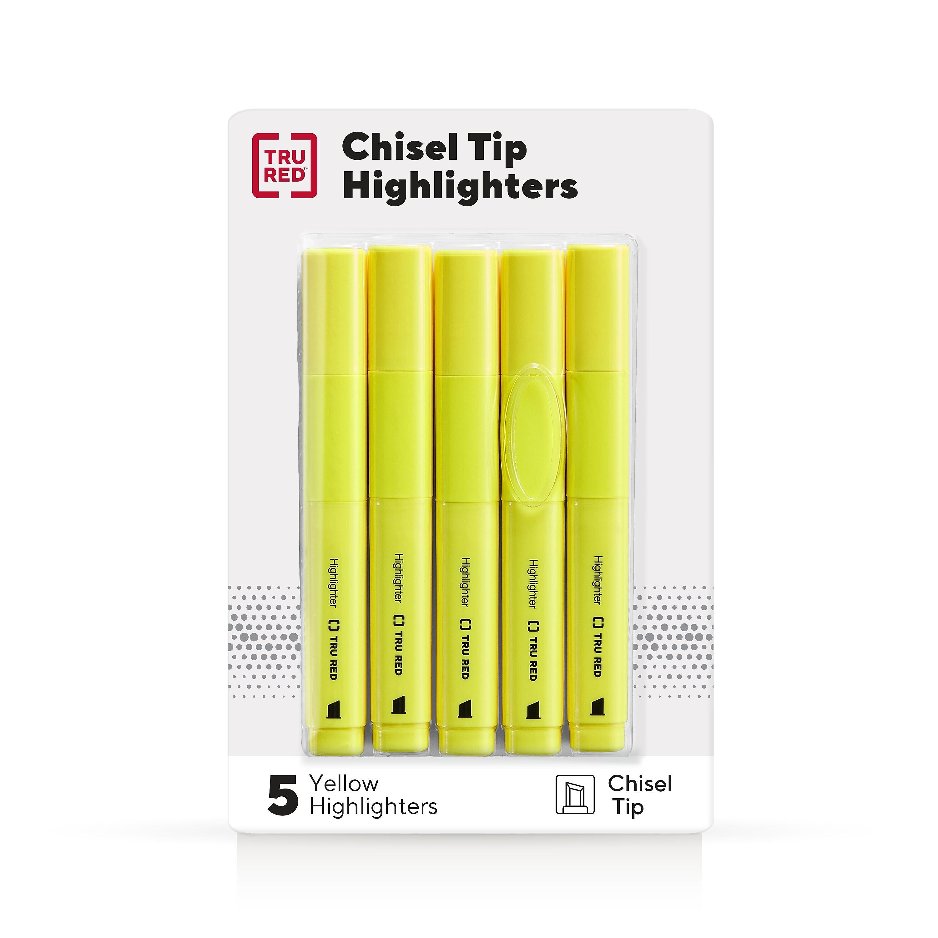 TRU RED™ Tank Highlighter with Grip, Chisel Tip, Yellow, 5/Pack
