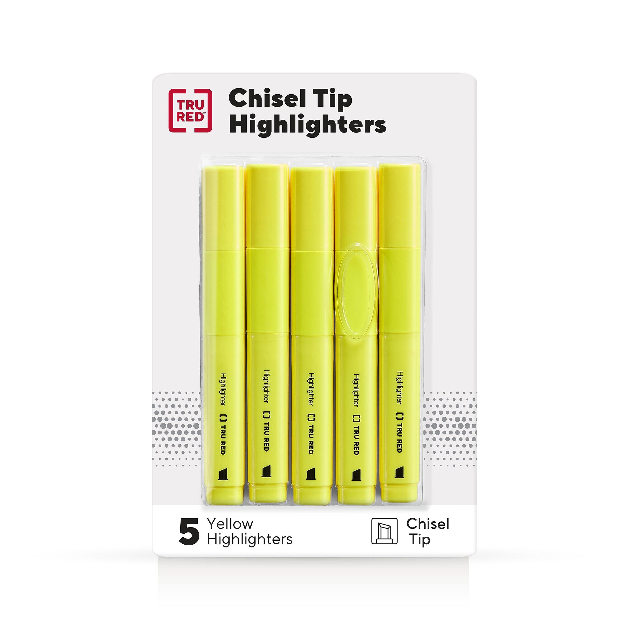 TRU RED™ Tank Highlighter with Grip, Chisel Tip, Yellow, 5/Pack