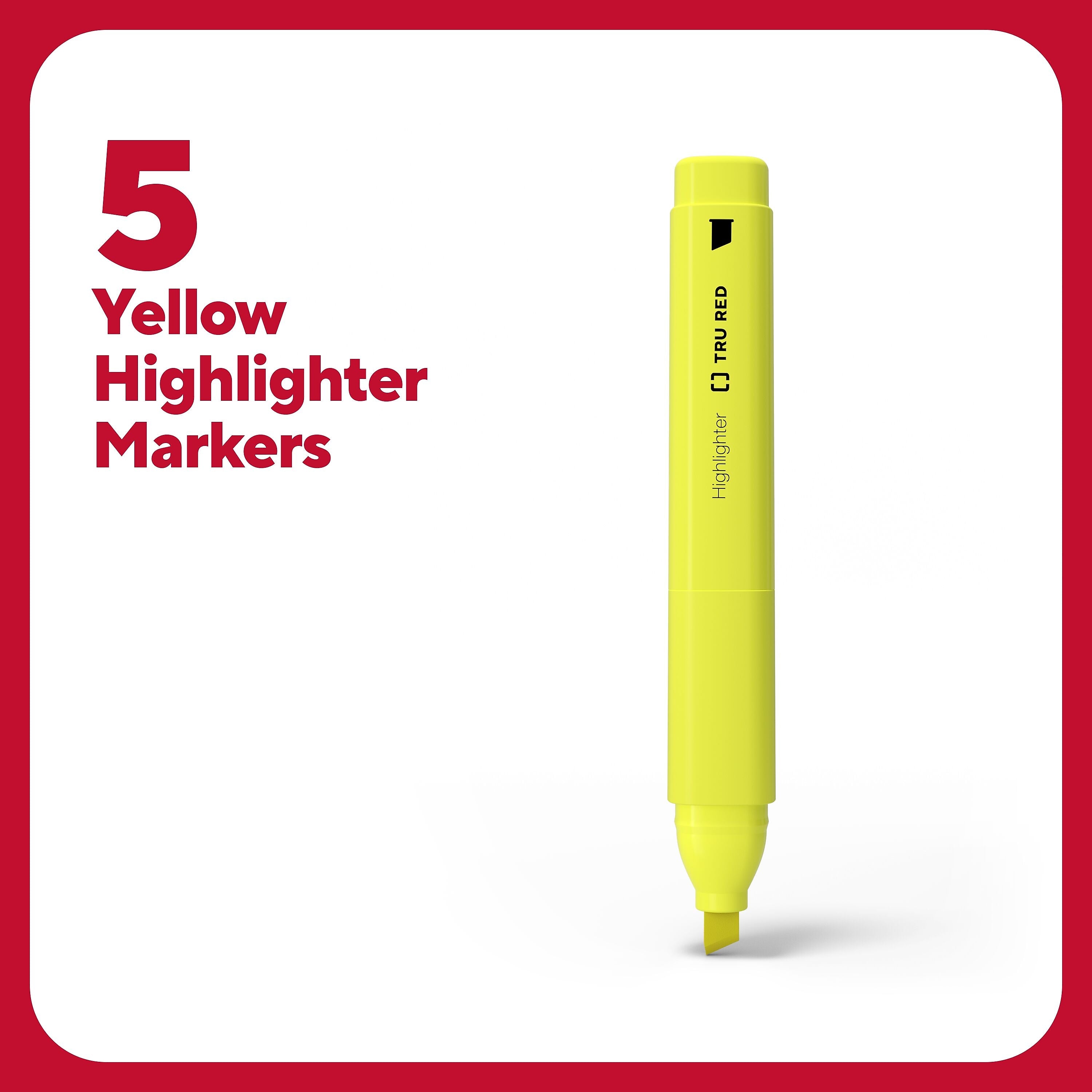 TRU RED™ Tank Highlighter with Grip, Chisel Tip, Yellow, 5/Pack