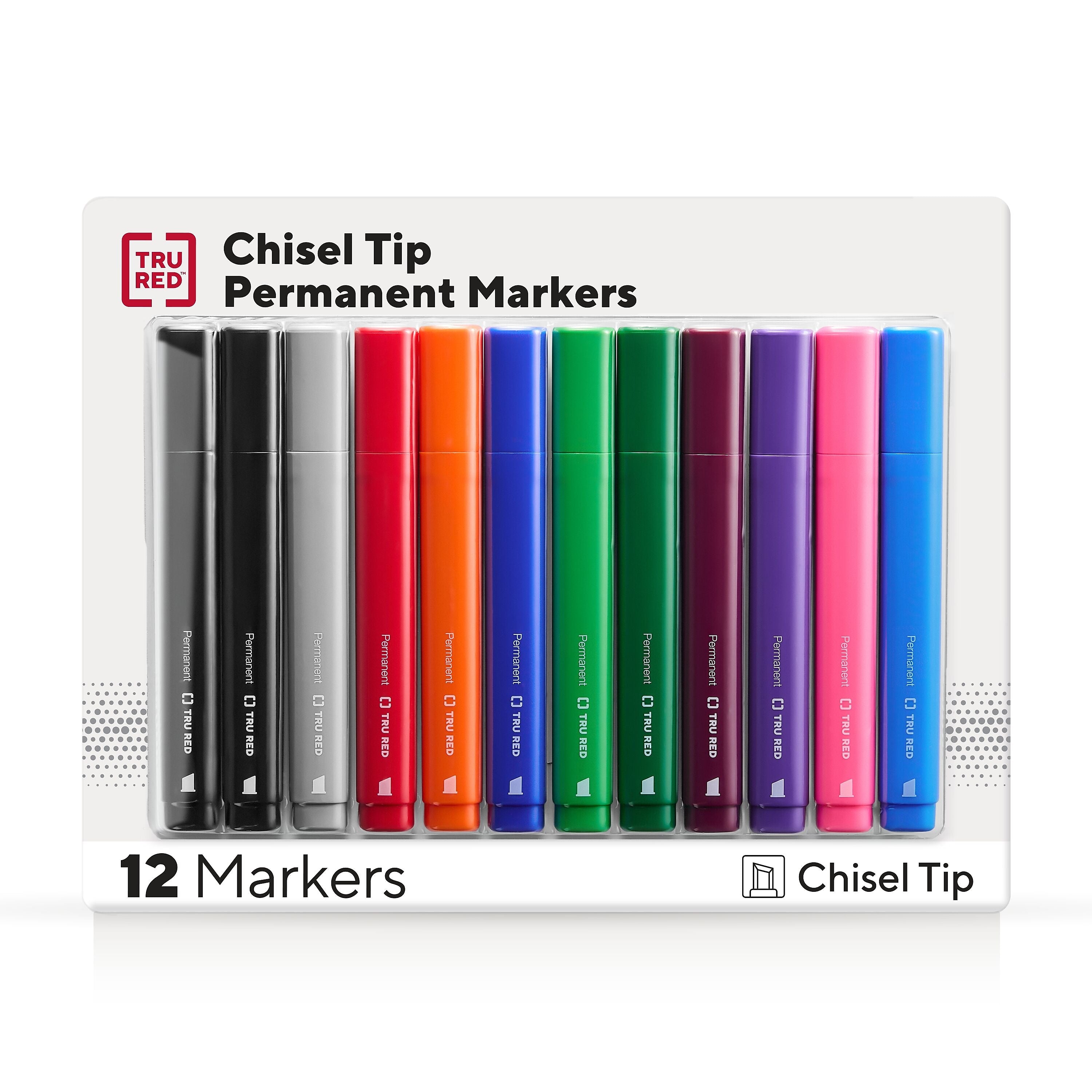 TRU RED™ Tank Permanent Markers, Chisel Tip, Assorted, 12/Pack