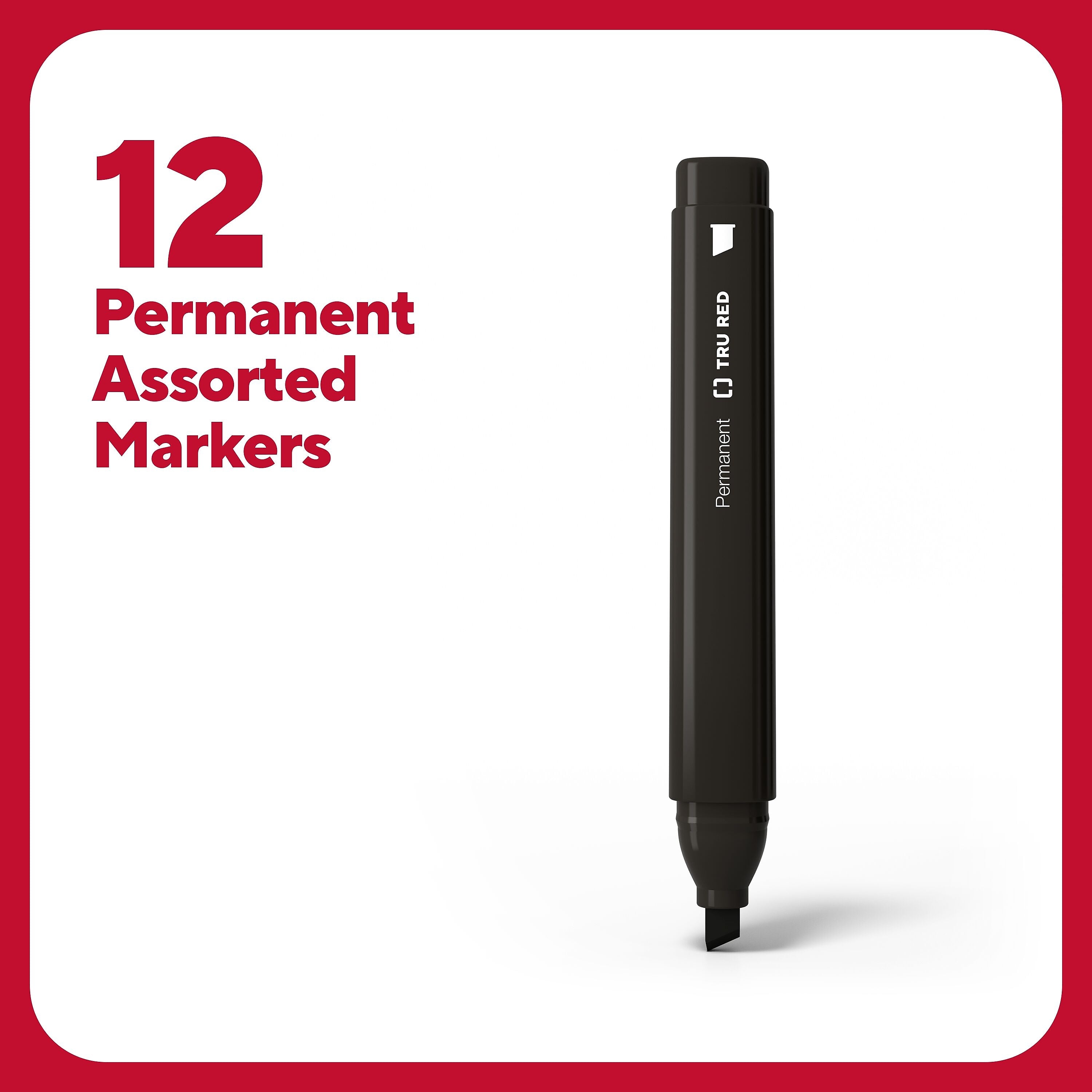 TRU RED™ Tank Permanent Markers, Chisel Tip, Assorted, 12/Pack