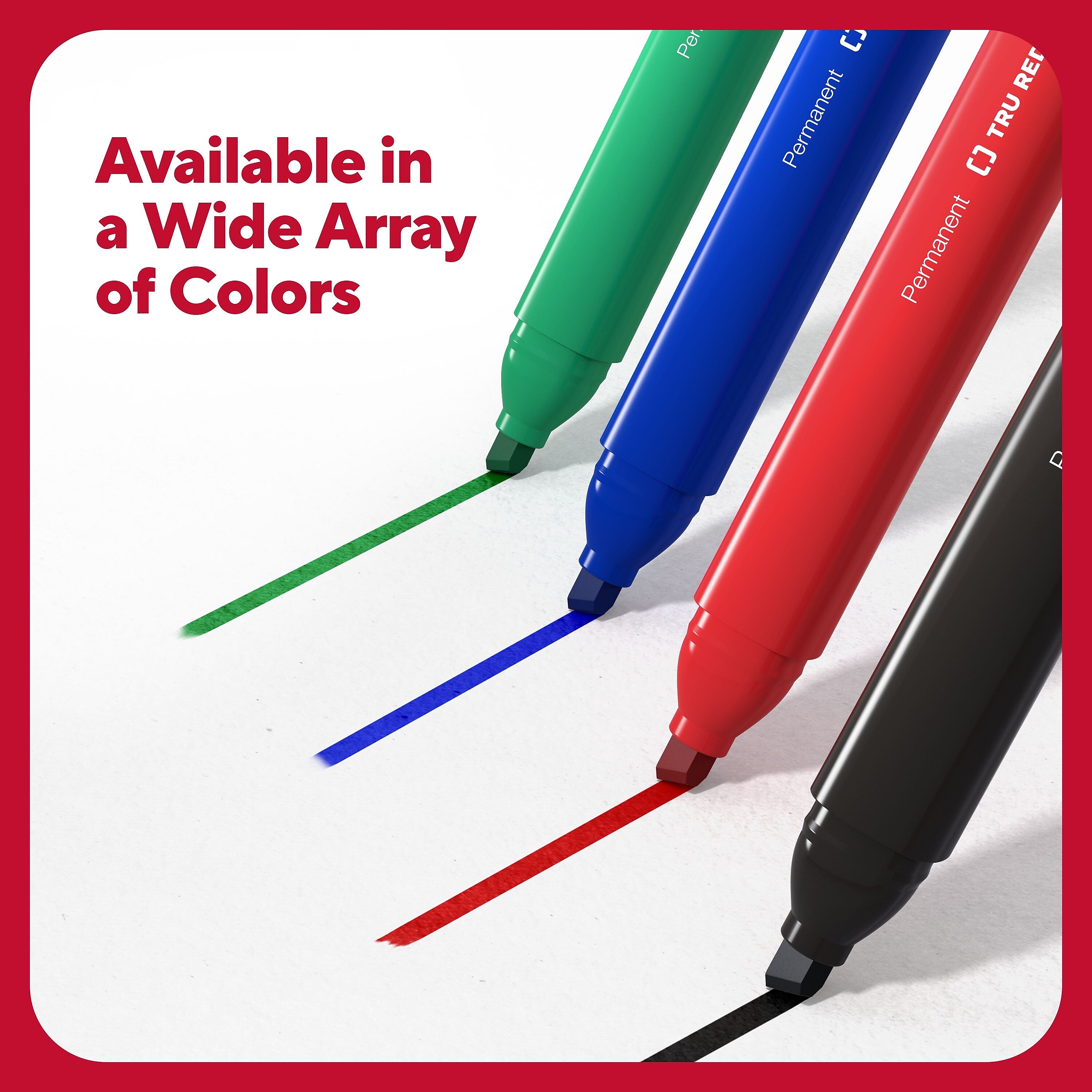 TRU RED™ Tank Permanent Markers, Chisel Tip, Assorted, 12/Pack