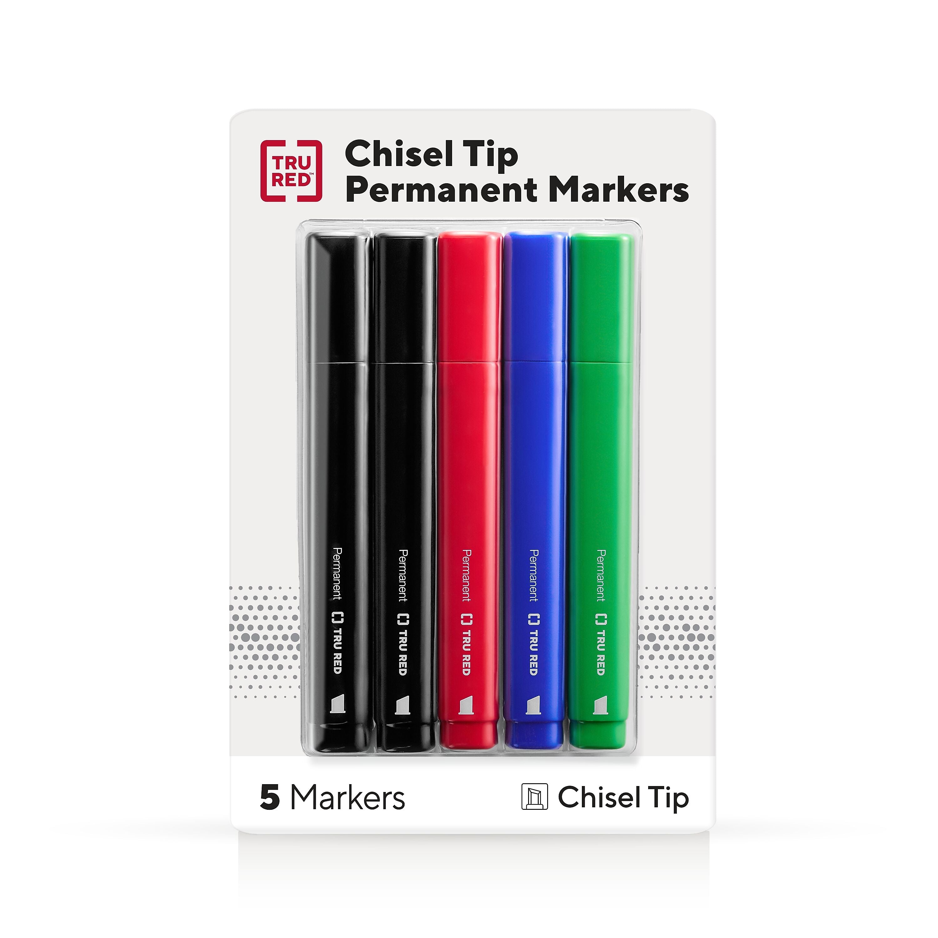TRU RED™ Tank Permanent Markers, Chisel Tip, Assorted, 5/Pack