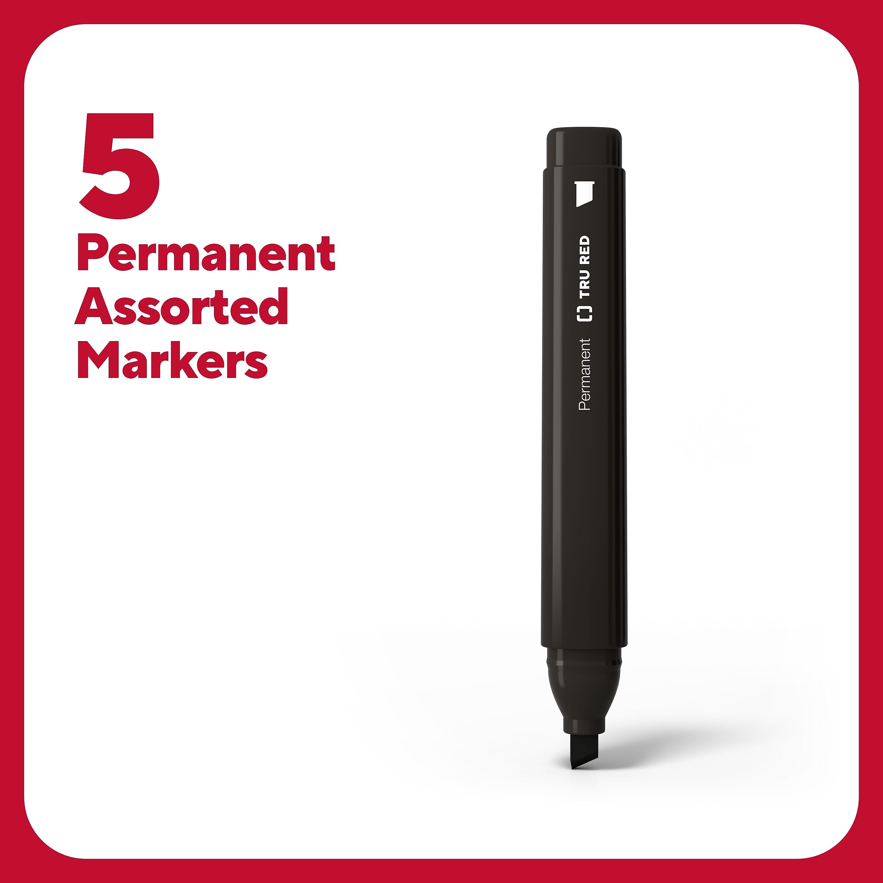 TRU RED™ Tank Permanent Markers, Chisel Tip, Assorted, 5/Pack