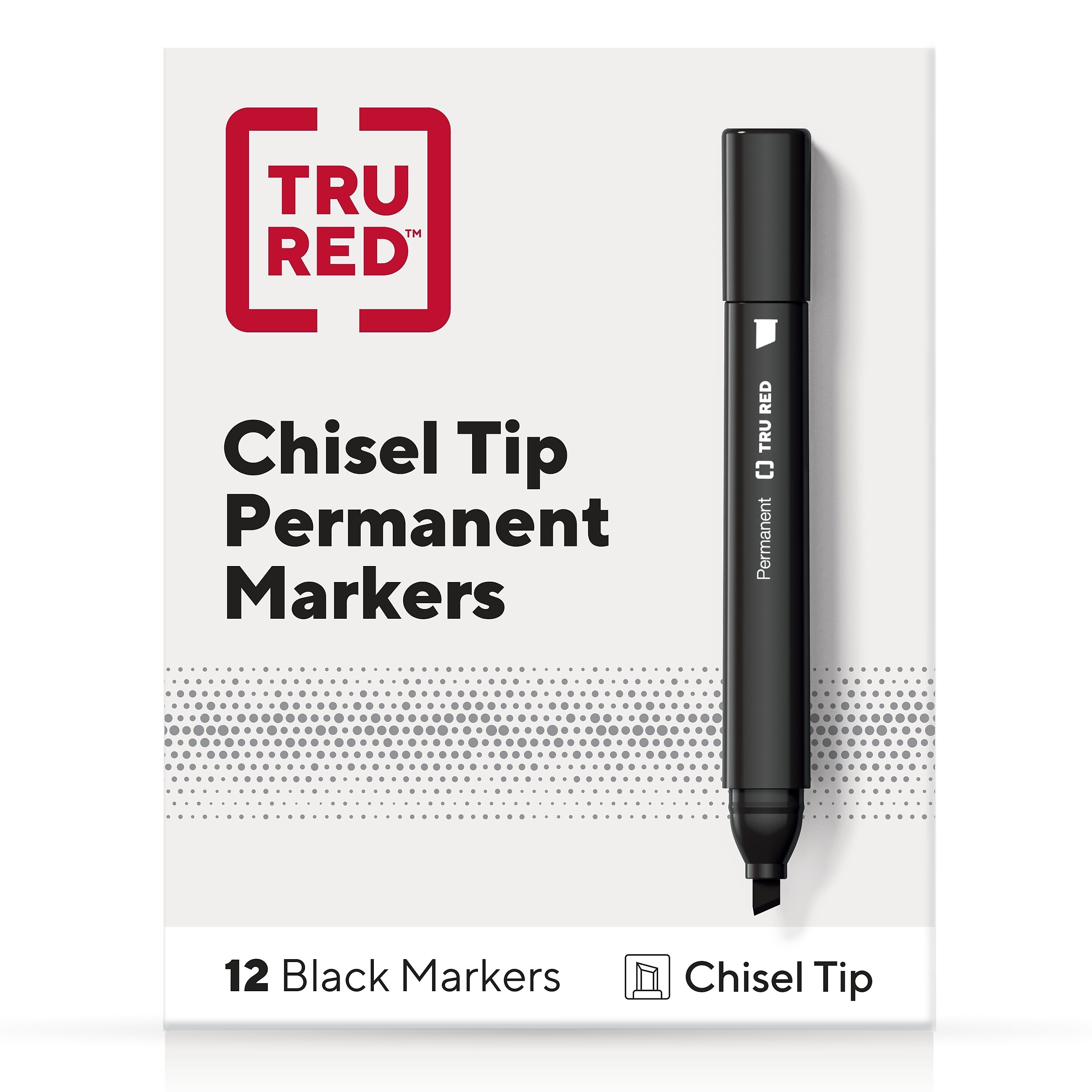 TRU RED™ Tank Permanent Markers, Chisel Tip, Black, 12/Pack