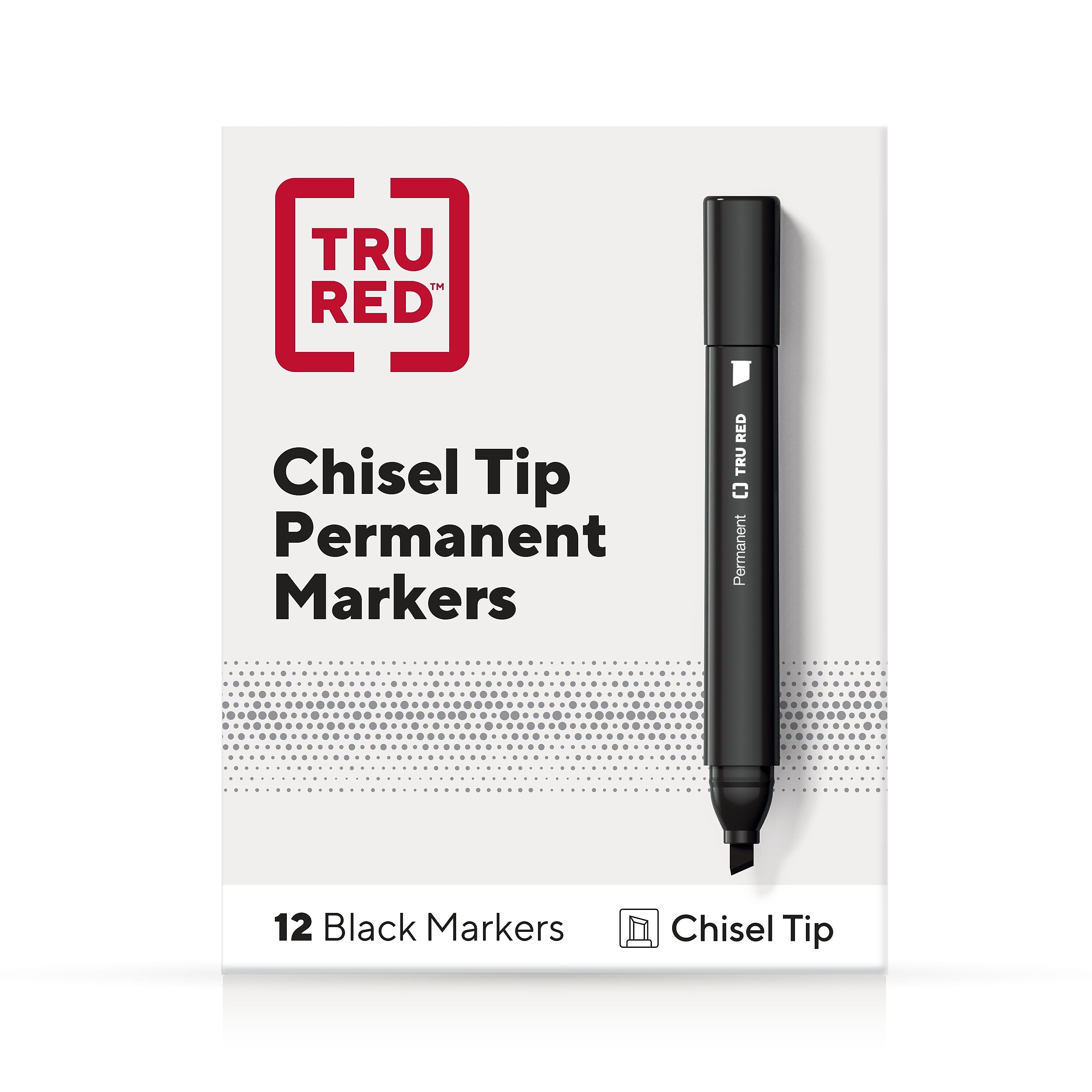 TRU RED™ Tank Permanent Markers, Chisel Tip, Black, 12/Pack