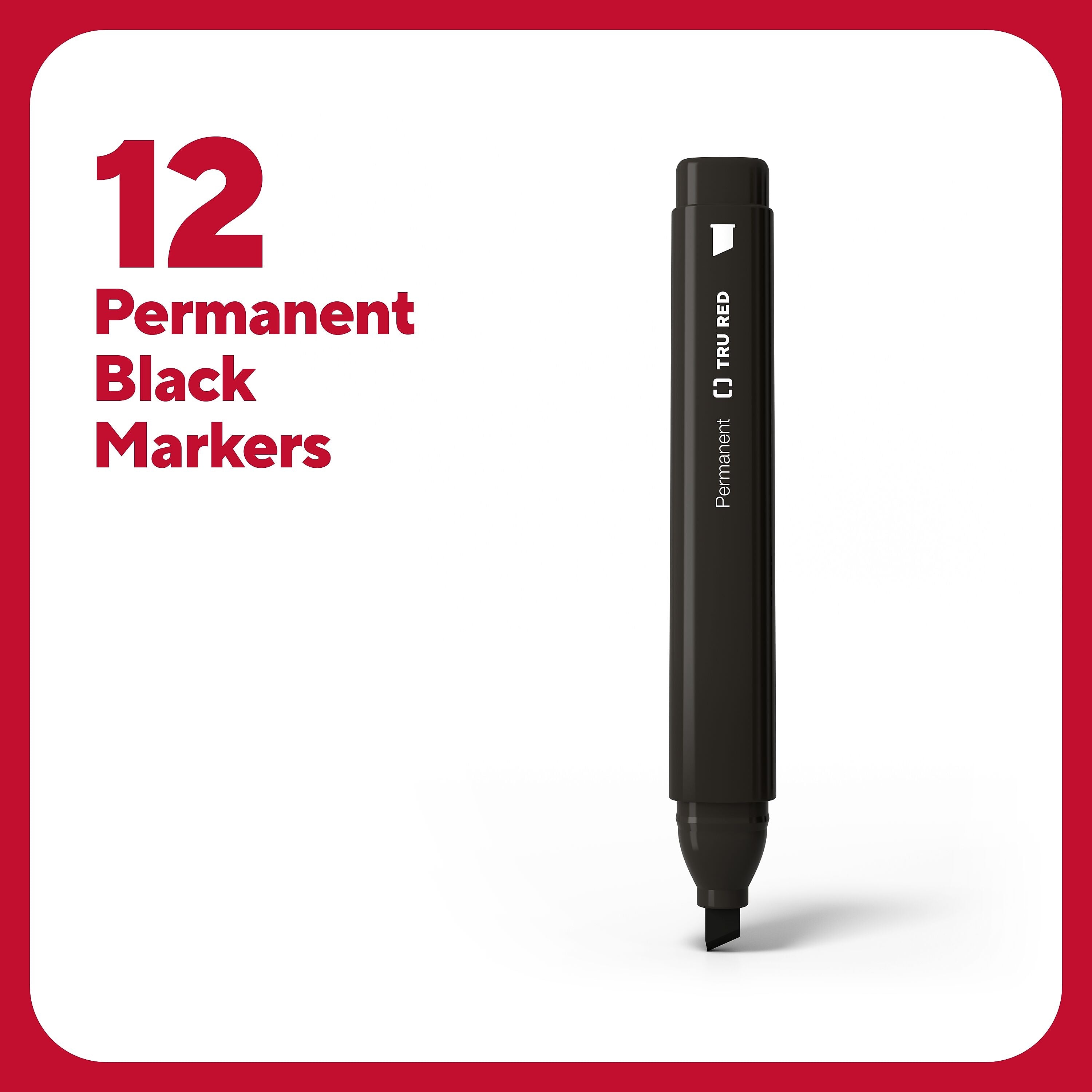 TRU RED™ Tank Permanent Markers, Chisel Tip, Black, 12/Pack