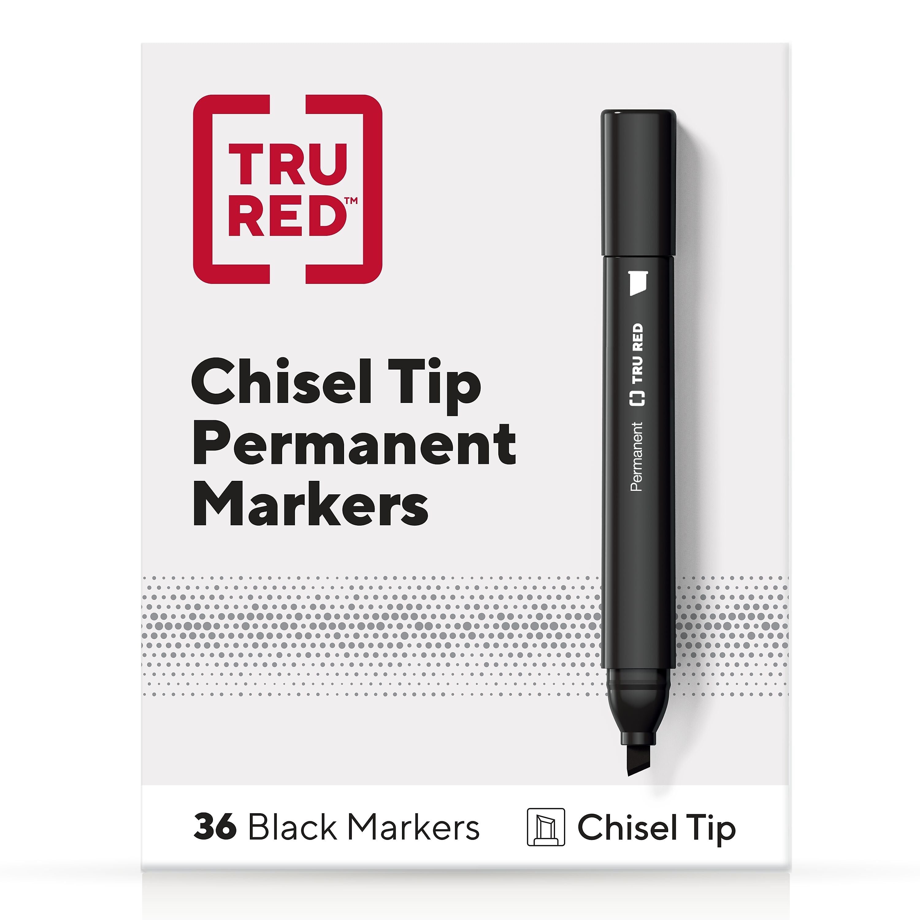 TRU RED™ Tank Permanent Markers, Chisel Tip, Black, 36/Pack