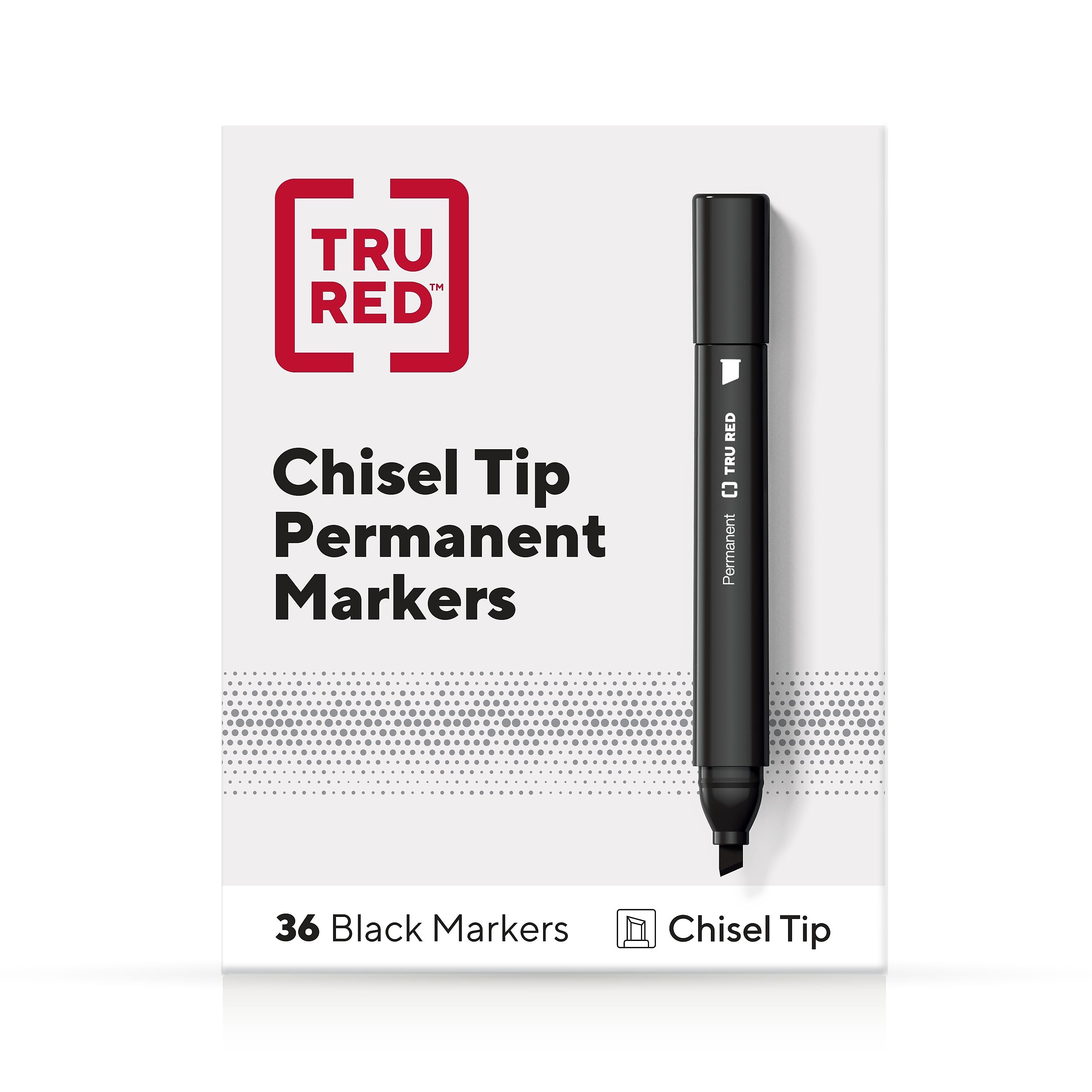 TRU RED™ Tank Permanent Markers, Chisel Tip, Black, 36/Pack