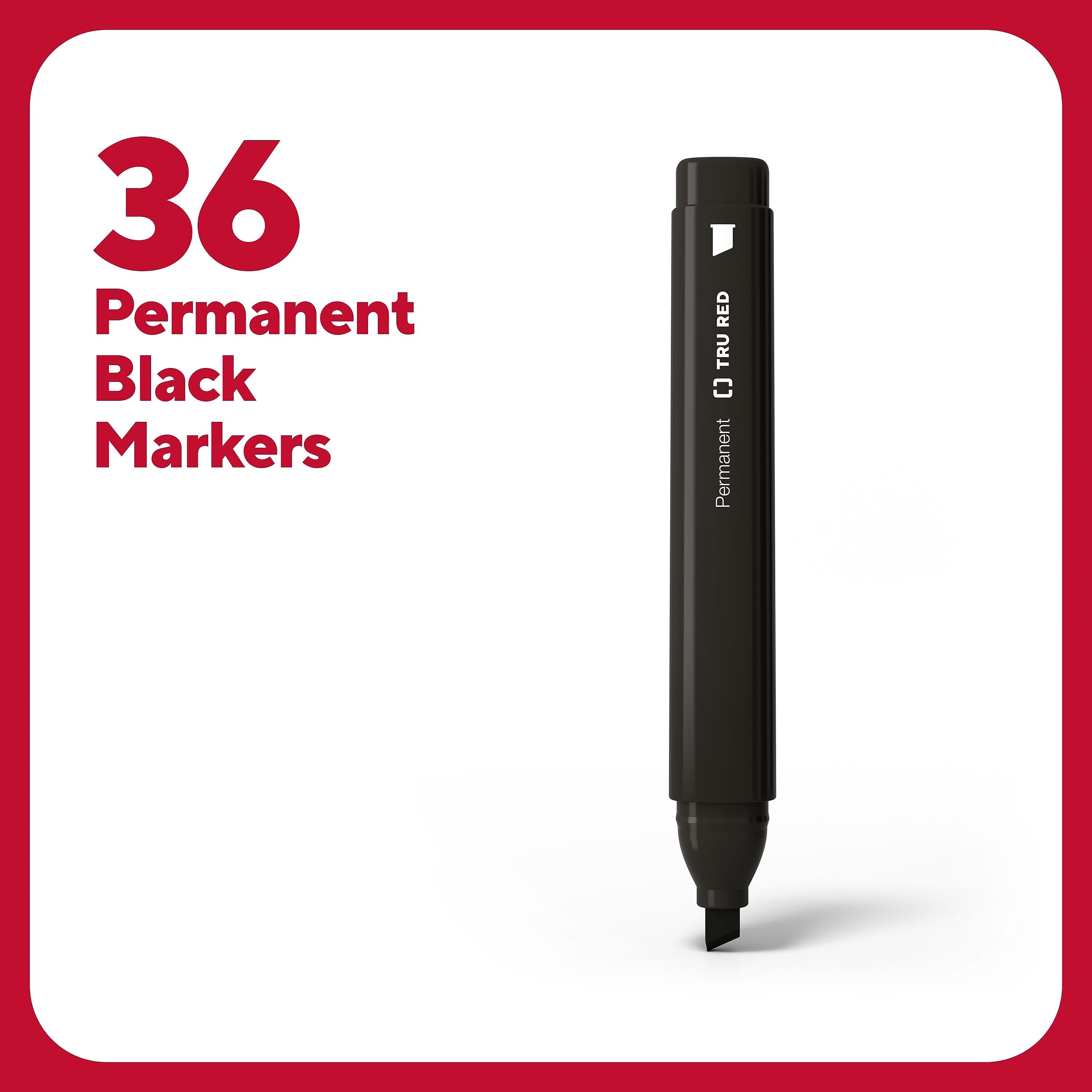 TRU RED™ Tank Permanent Markers, Chisel Tip, Black, 36/Pack