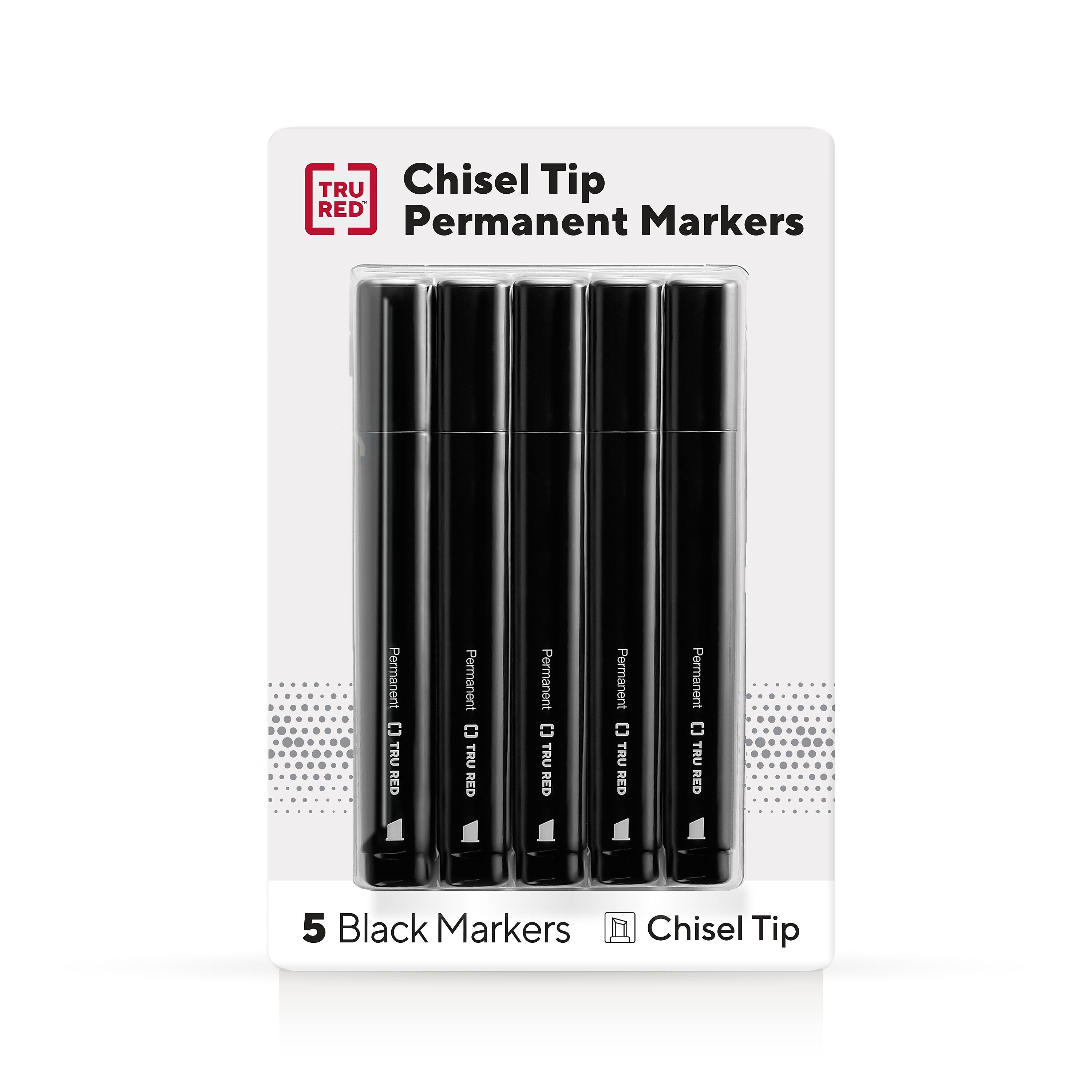 TRU RED™ Tank Permanent Markers, Chisel Tip, Black, 5/Pack