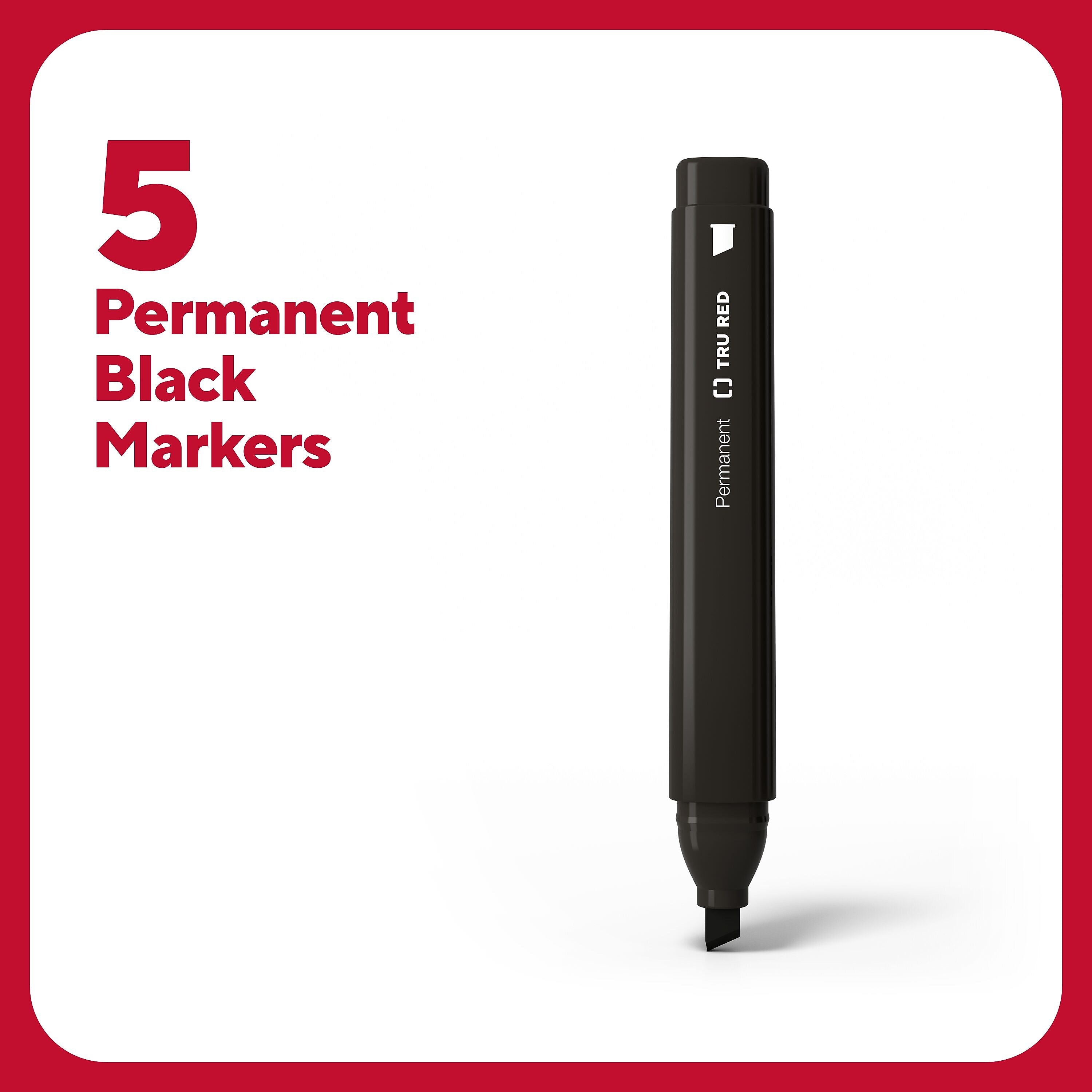TRU RED™ Tank Permanent Markers, Chisel Tip, Black, 5/Pack