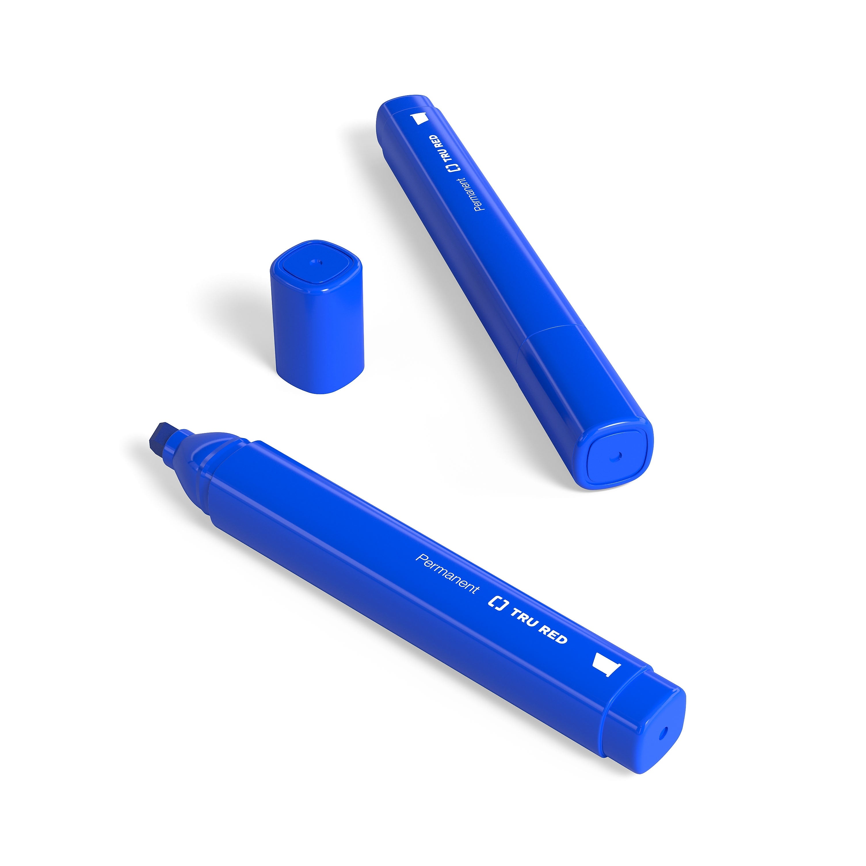 TRU RED™ Tank Permanent Markers, Chisel Tip, Blue, 12/Pack