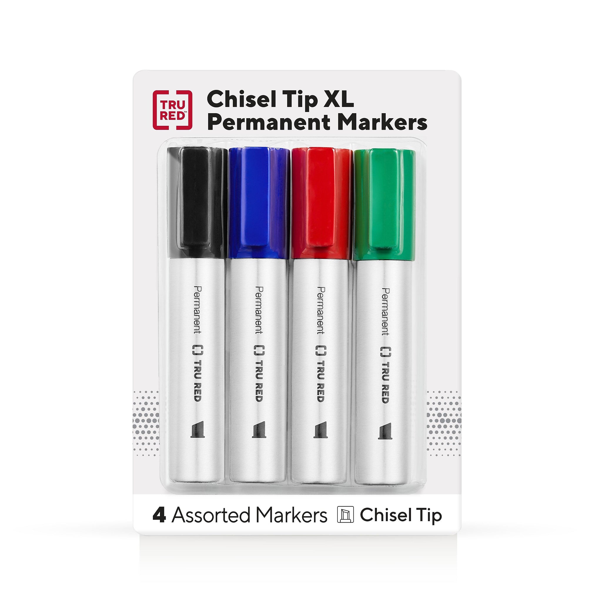 TRU RED™ XL Tank Permanent Markers, Chisel Tip, Assorted, 4/Pack